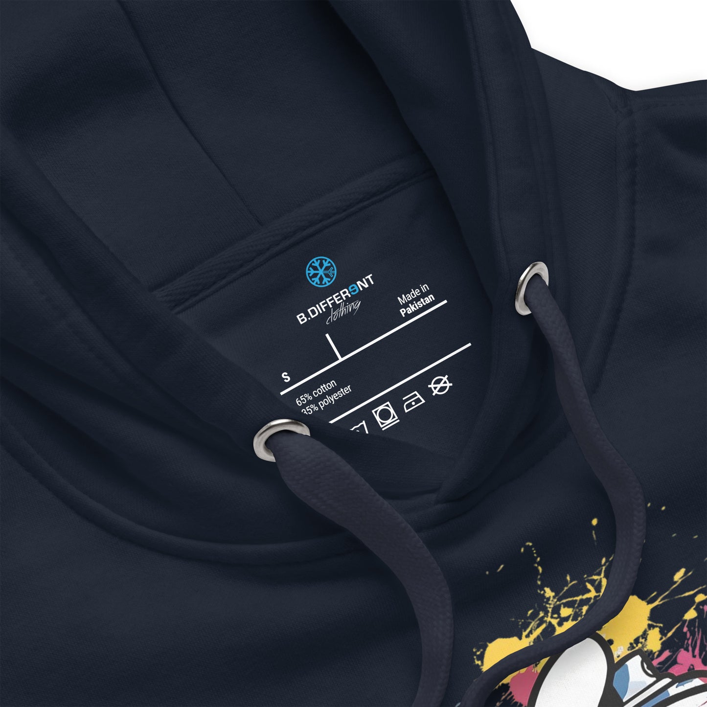 Navy-Hand Spray Can Graffiti Hoodie from B.Different Clothing, collar, graffiti-inspired streetwear