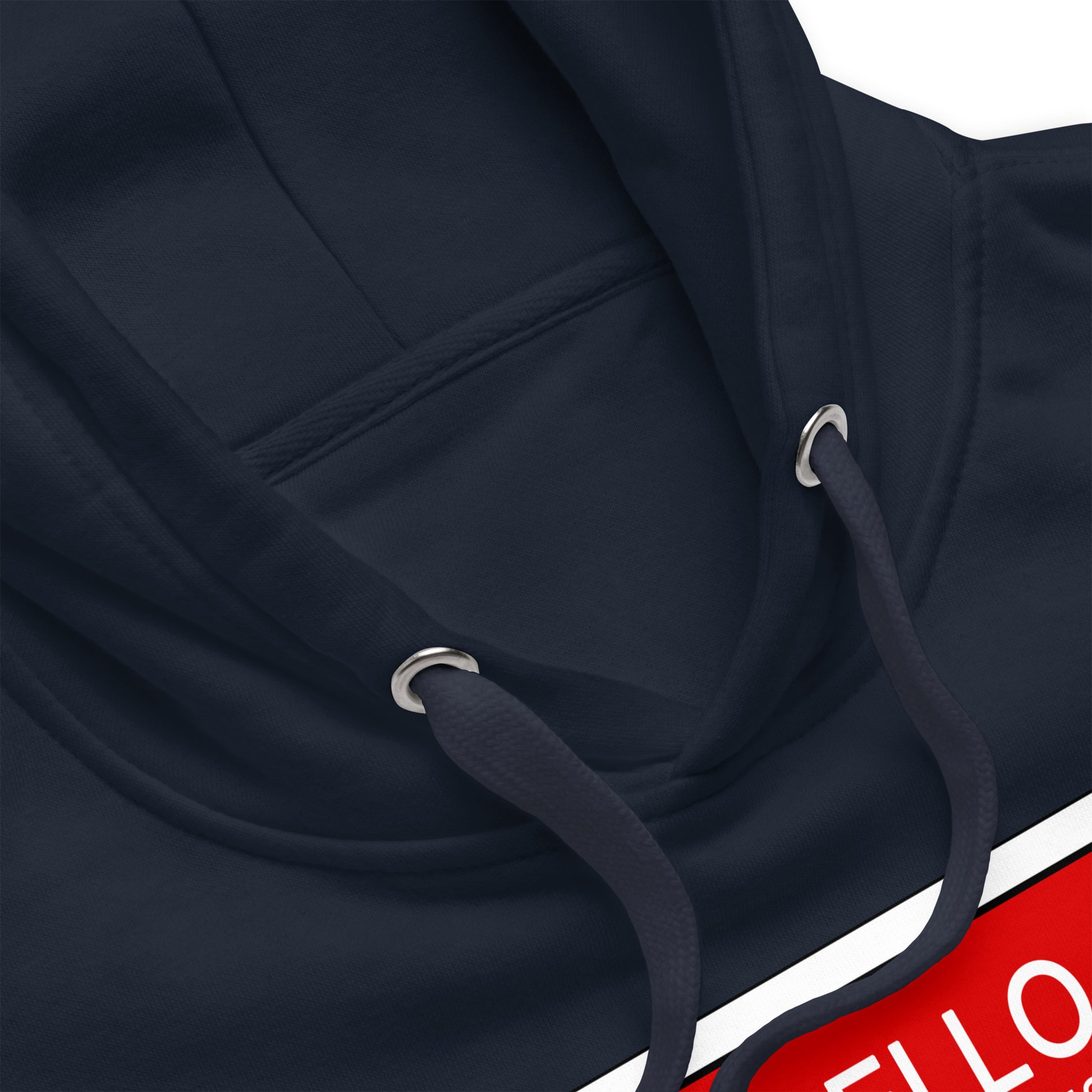 Navy-Hello My Name Is Sticker Graffiti Hoodie from B.Different Clothing, collar, graffiti-inspired streetwear