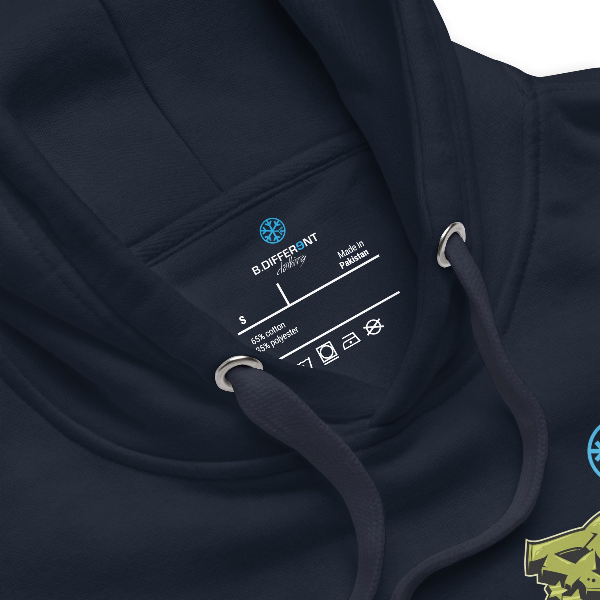 Navy-Fresh Graffiti Character Hoodie from B.Different Clothing, collar, graffiti-inspired streetwear