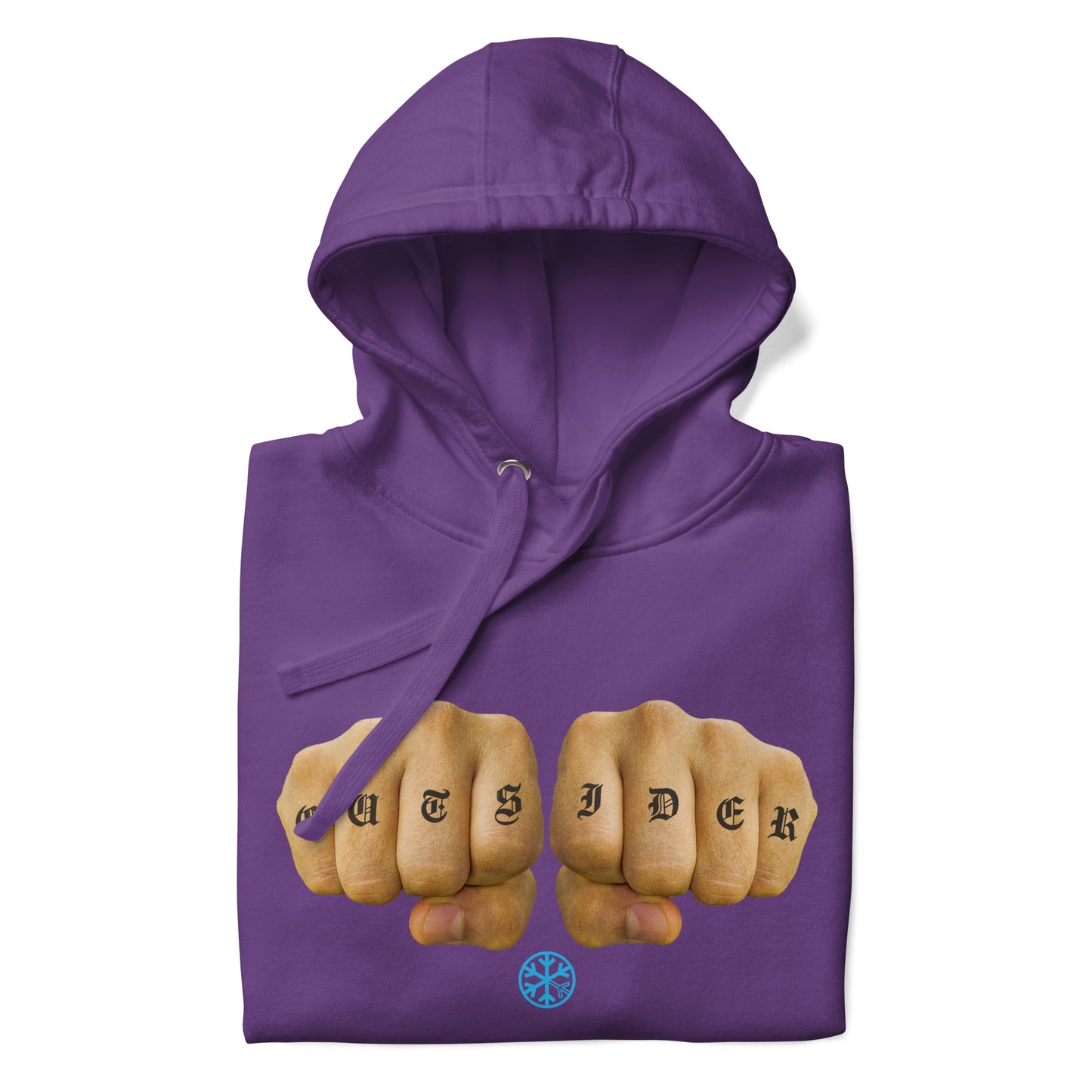 Purple-Outsider Tattoo Hoodie from B.Different Clothing, folded, graffiti-inspired streetwear