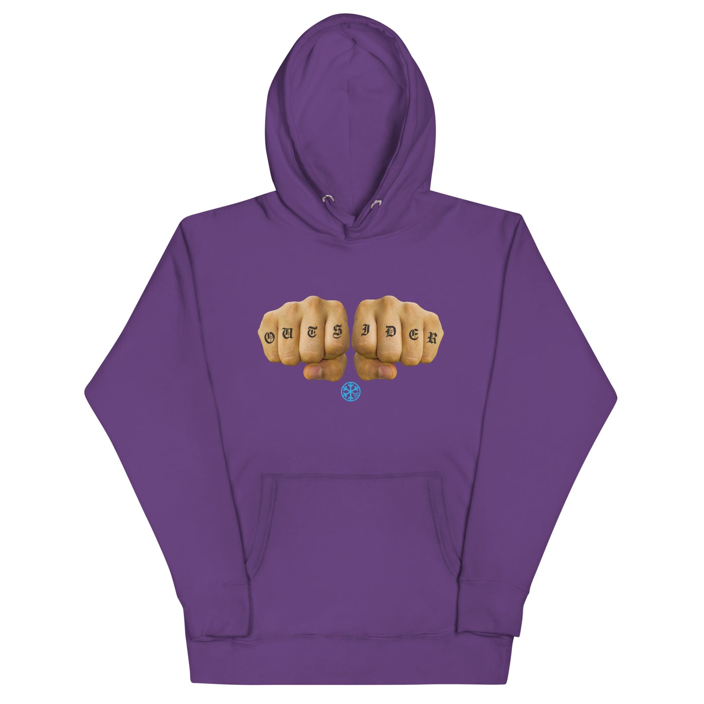 Purple-Outsider Tattoo Hoodie from B.Different Clothing, front view, graffiti-inspired streetwear