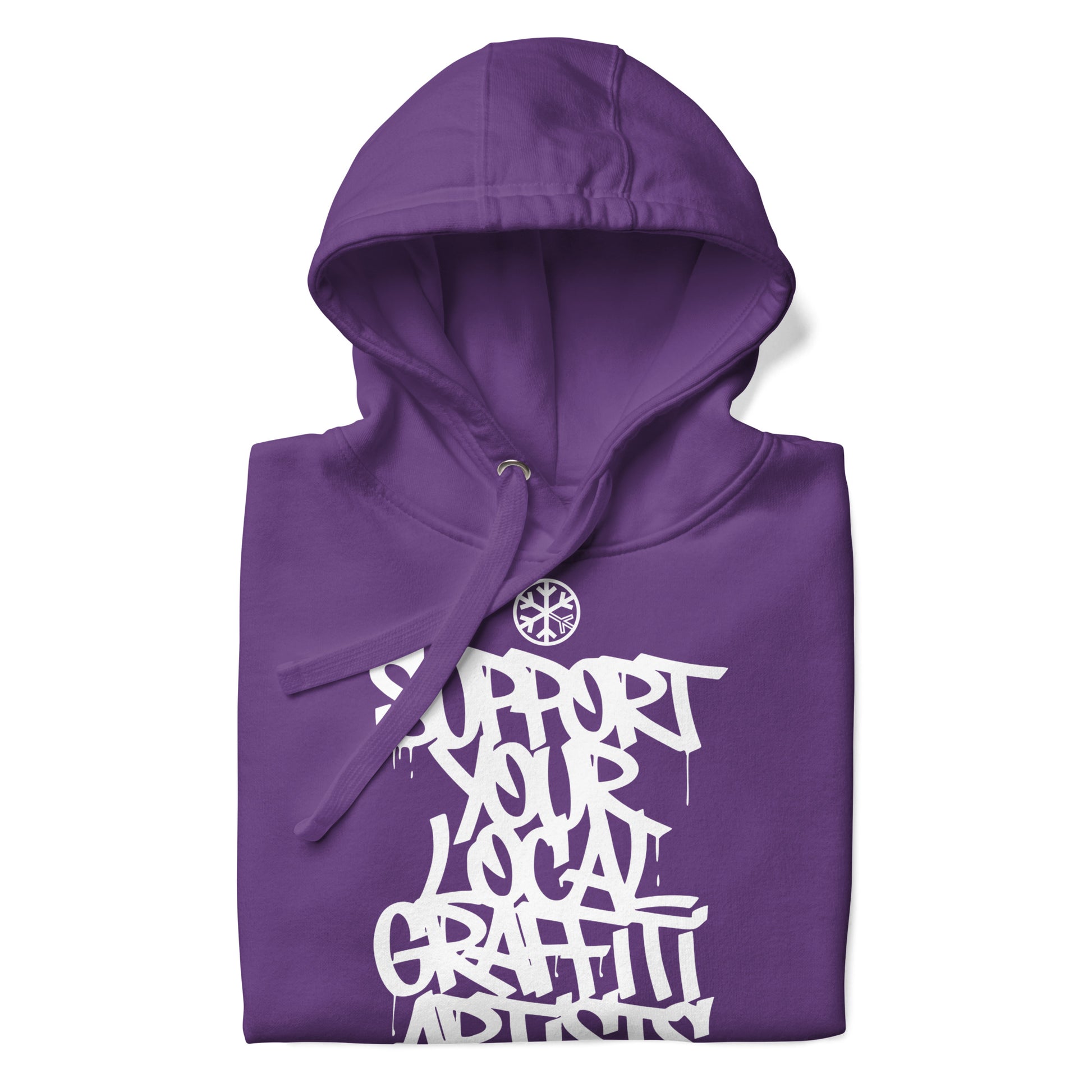 Purple-Support Your Local Graffiti Artists Hoodie from B.Different Clothing, folded, graffiti-inspired streetwear