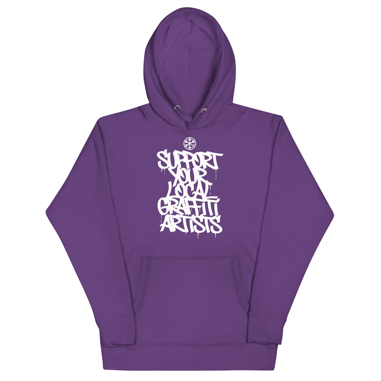Purple-Support Your Local Graffiti Artists Hoodie from B.Different Clothing, front view, graffiti-inspired streetwear