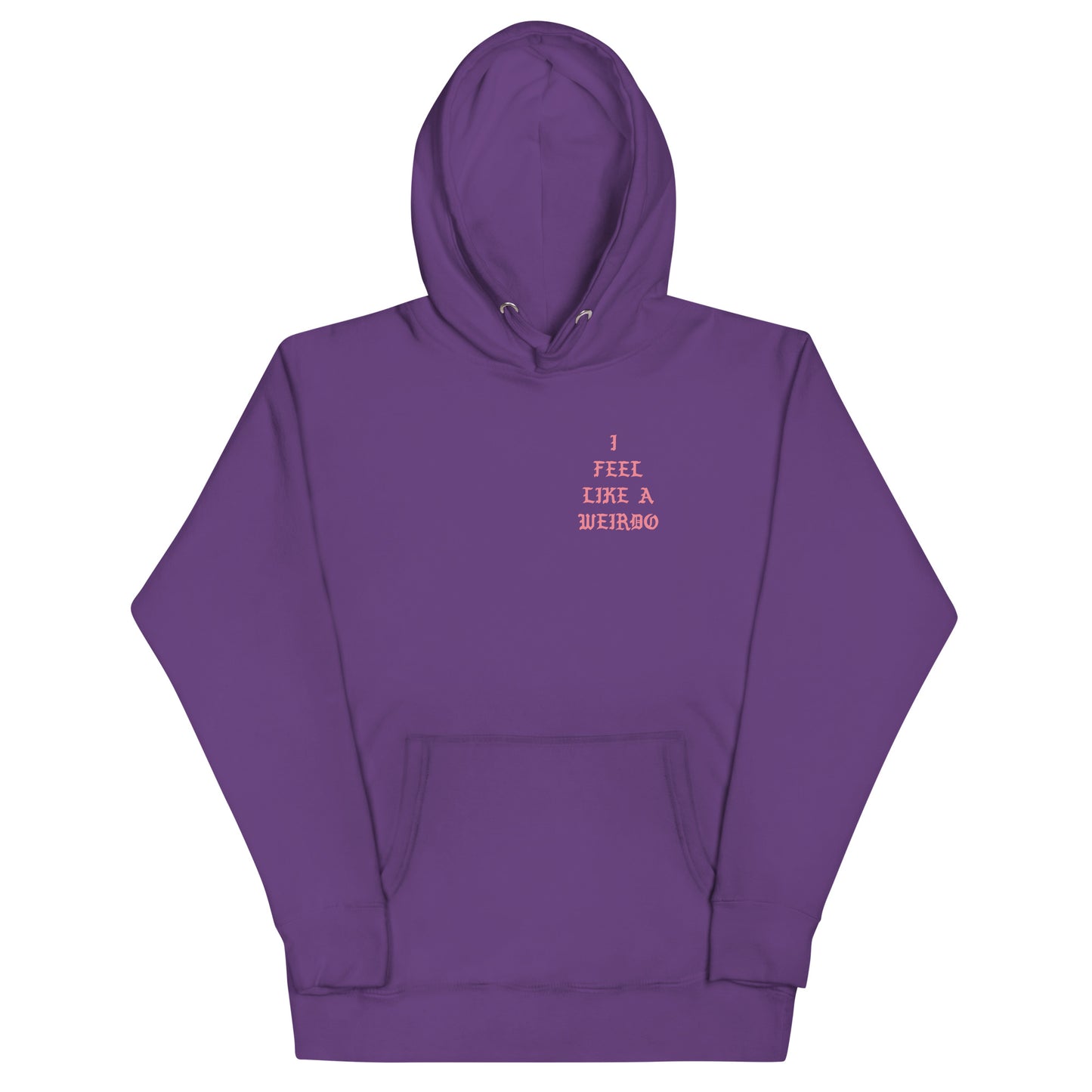 Purple-I Feel Like a Weirdo Hoodie from B.Different Clothing, front view, graffiti-inspired streetwear
