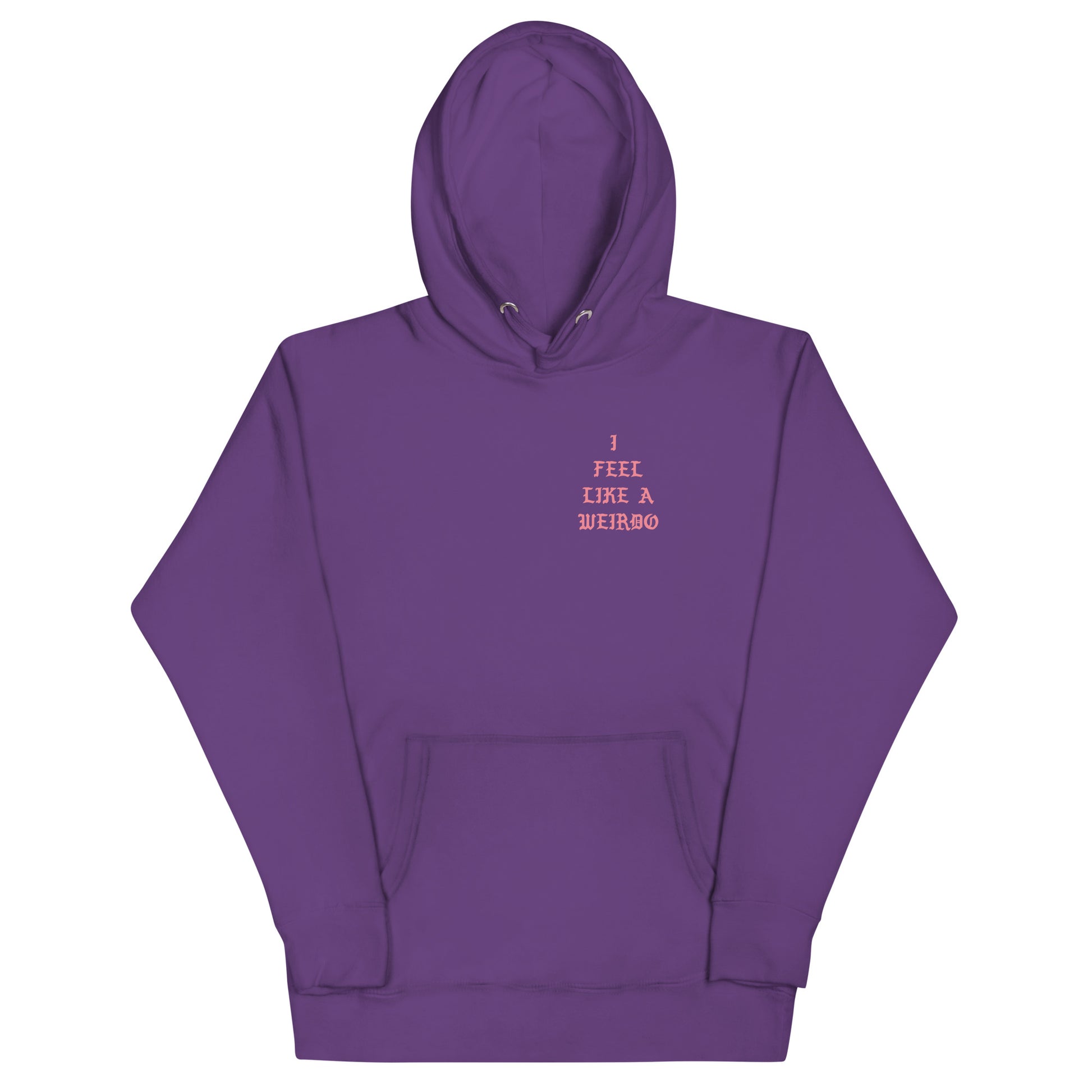 Purple-I Feel Like a Weirdo Hoodie from B.Different Clothing, front view, graffiti-inspired streetwear