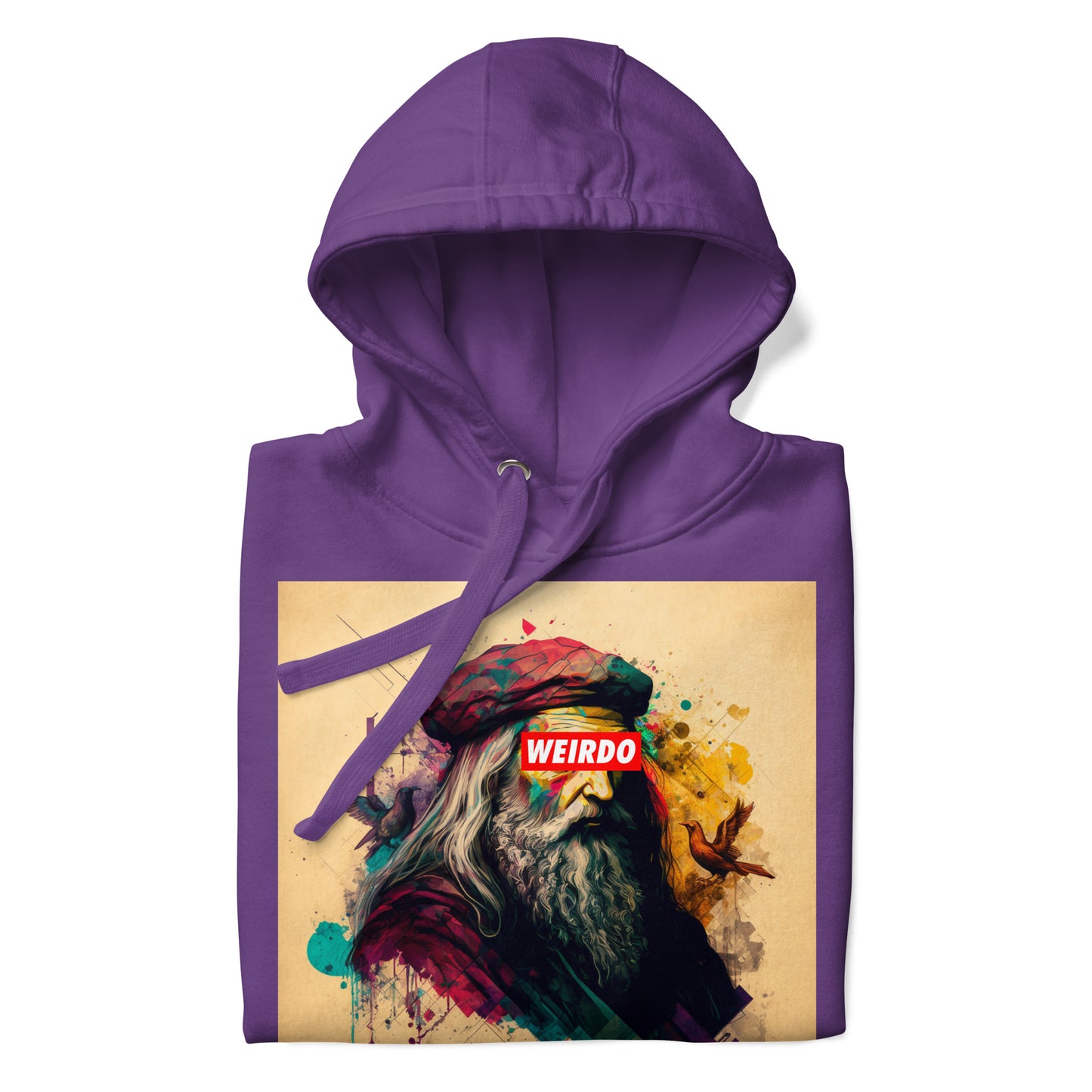 Purple-Leonardo da Vinci Hoodie from B.Different Clothing, folded, graffiti-inspired streetwear