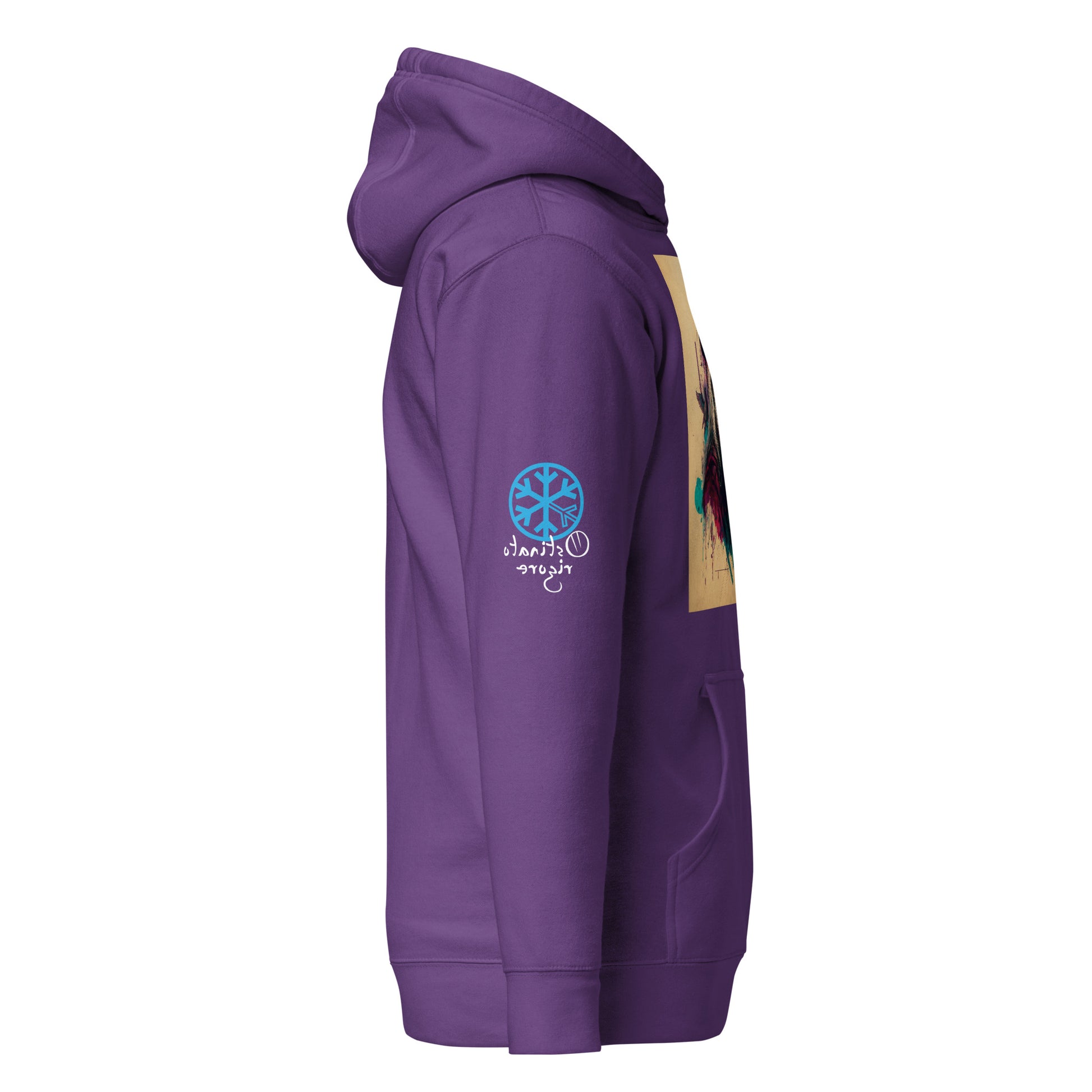 Purple-Leonardo da Vinci Hoodie from B.Different Clothing, side view, graffiti-inspired streetwear