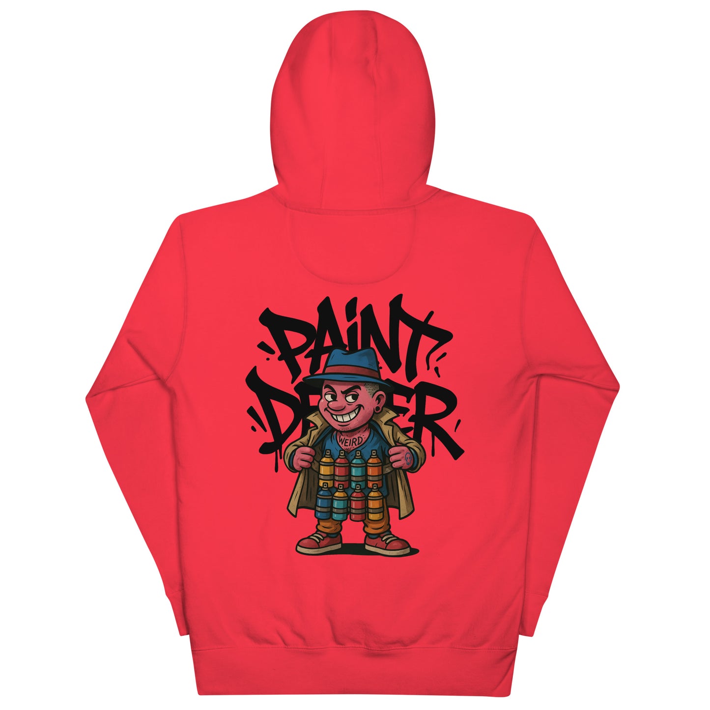 Red-Paint Dealer Graffiti Character Hoodie from B.Different Clothing, back view, graffiti-inspired streetwear
