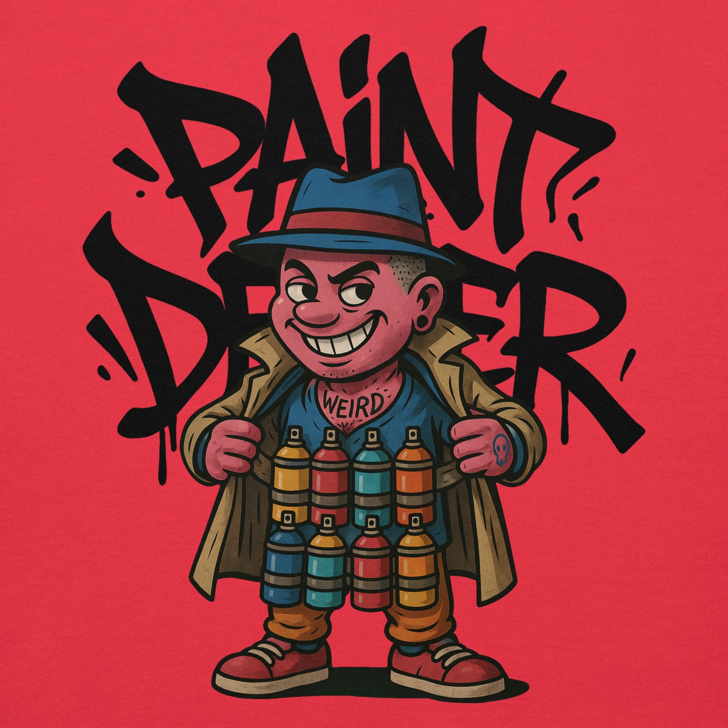 Red-Paint Dealer Graffiti Character Hoodie from B.Different Clothing, graphic, graffiti-inspired streetwear