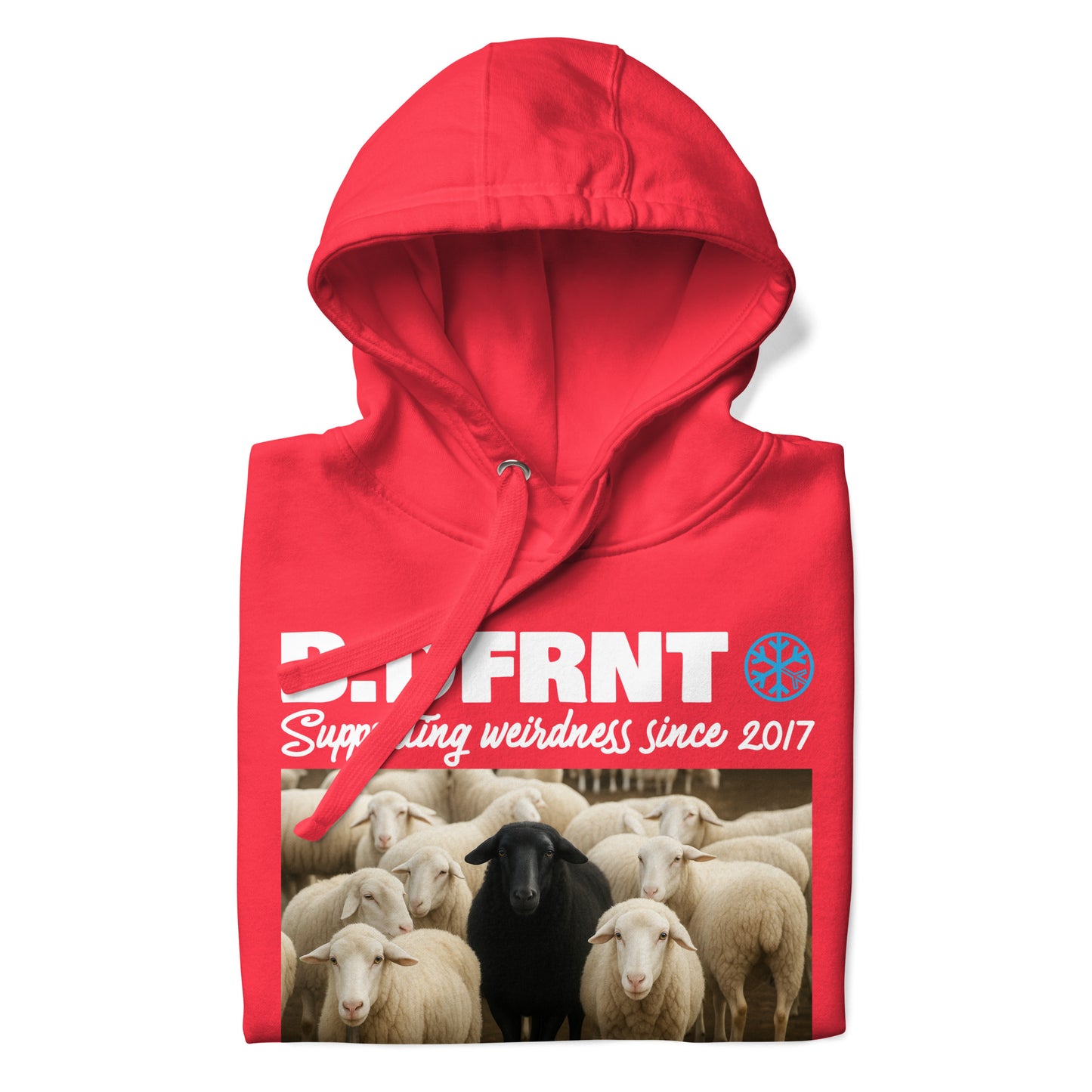Red-Black Sheep Hoodie from B.Different Clothing, folded, graffiti-inspired streetwear