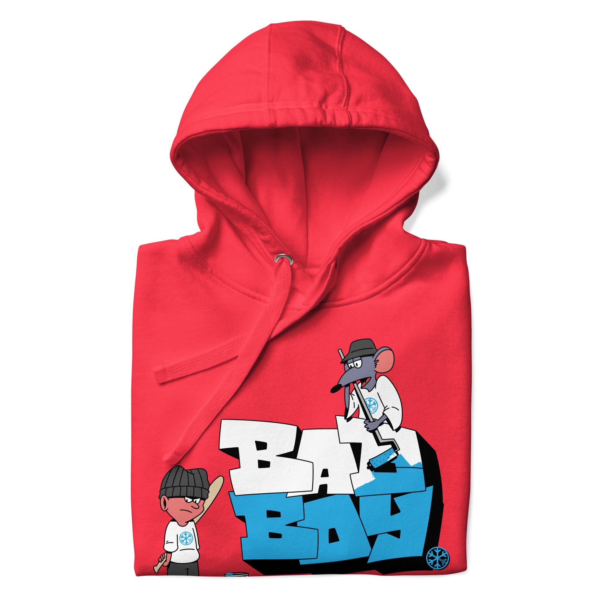 Red-Bad Boy Graffiti Hoodie from B.Different Clothing, folded, graffiti-inspired streetwear