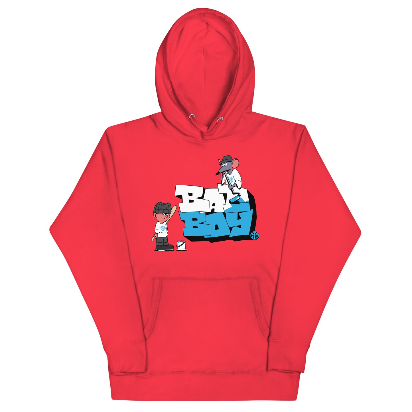 Red-Bad Boy Graffiti Hoodie from B.Different Clothing, front view, graffiti-inspired streetwear