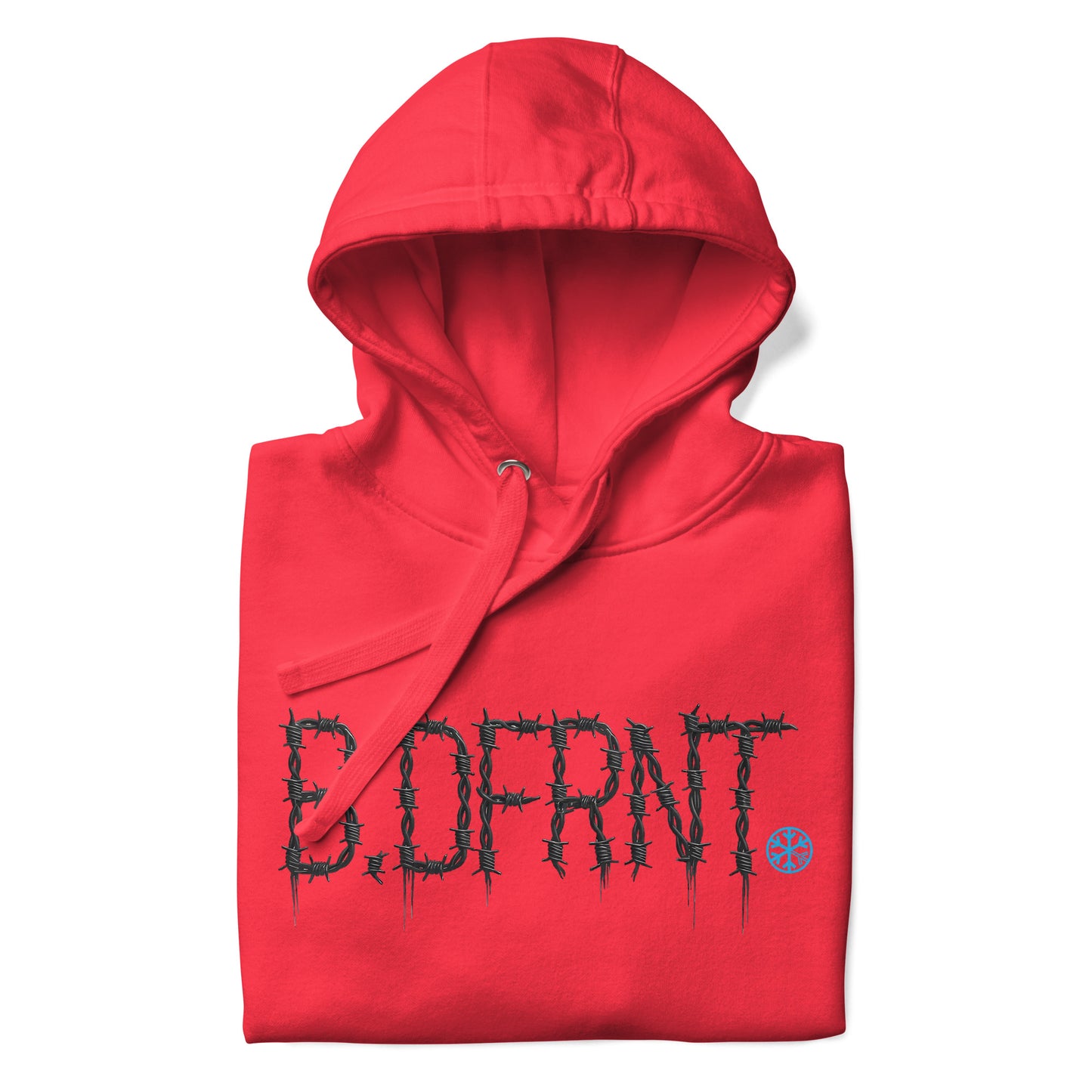 Red-B.DFRNT Barbed Wire Hoodie from B.Different Clothing, folded, graffiti-inspired streetwear