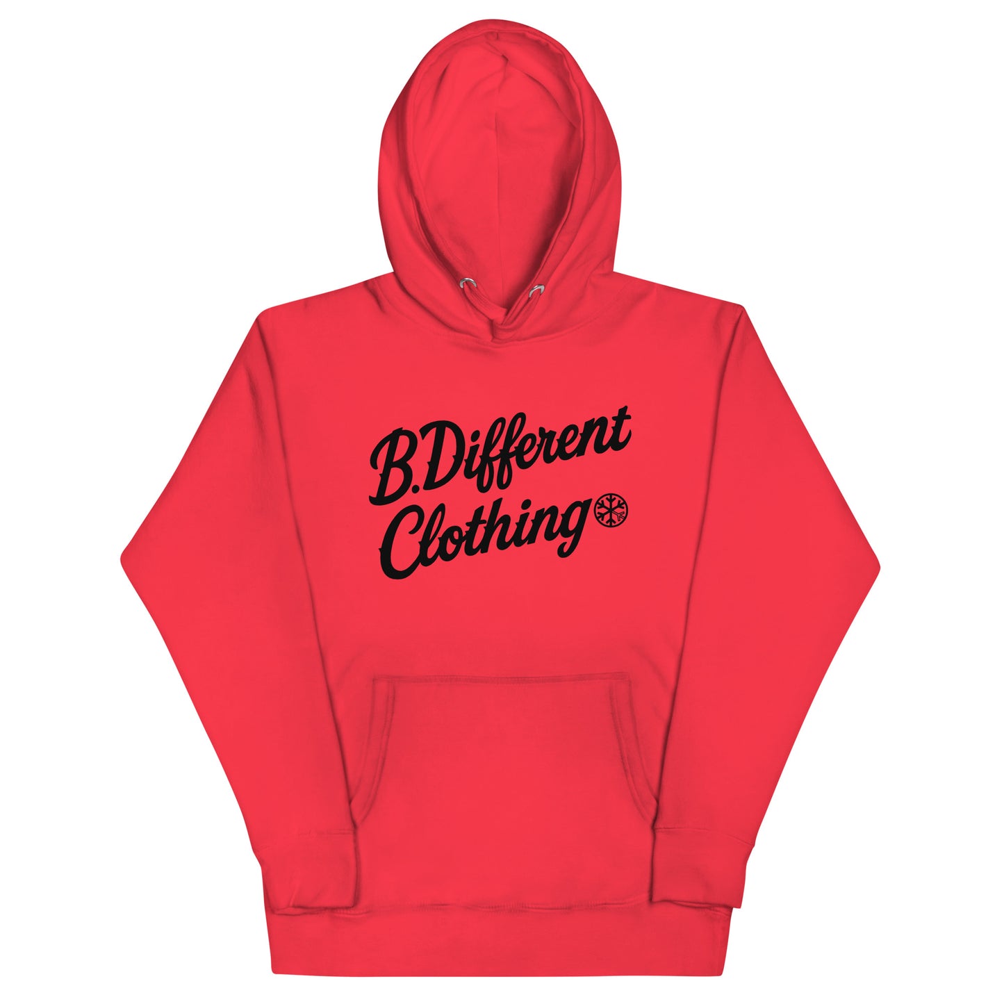 Red-The League Hoodie from B.Different Clothing, front view, graffiti-inspired streetwear
