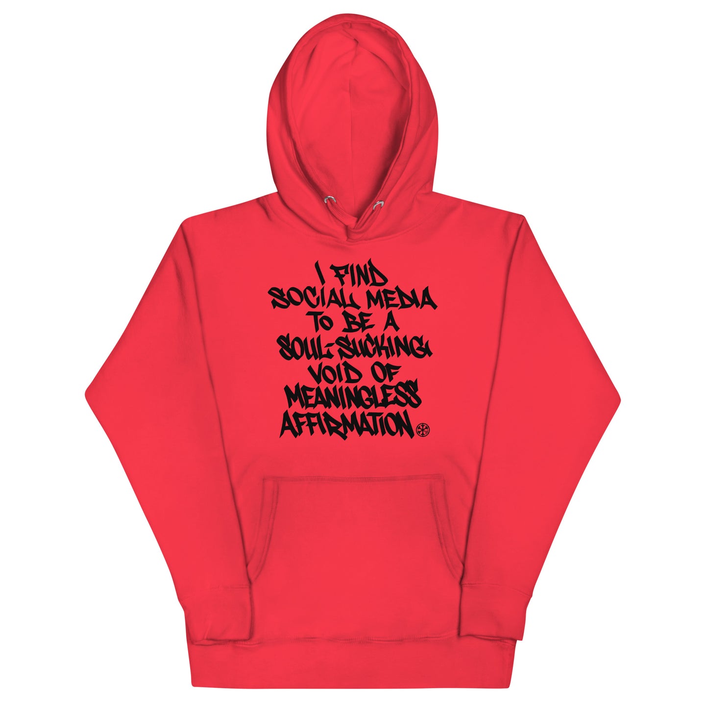 Red-Social Media Graffiti Tag Hoodie from B.Different Clothing, front view, graffiti-inspired streetwear