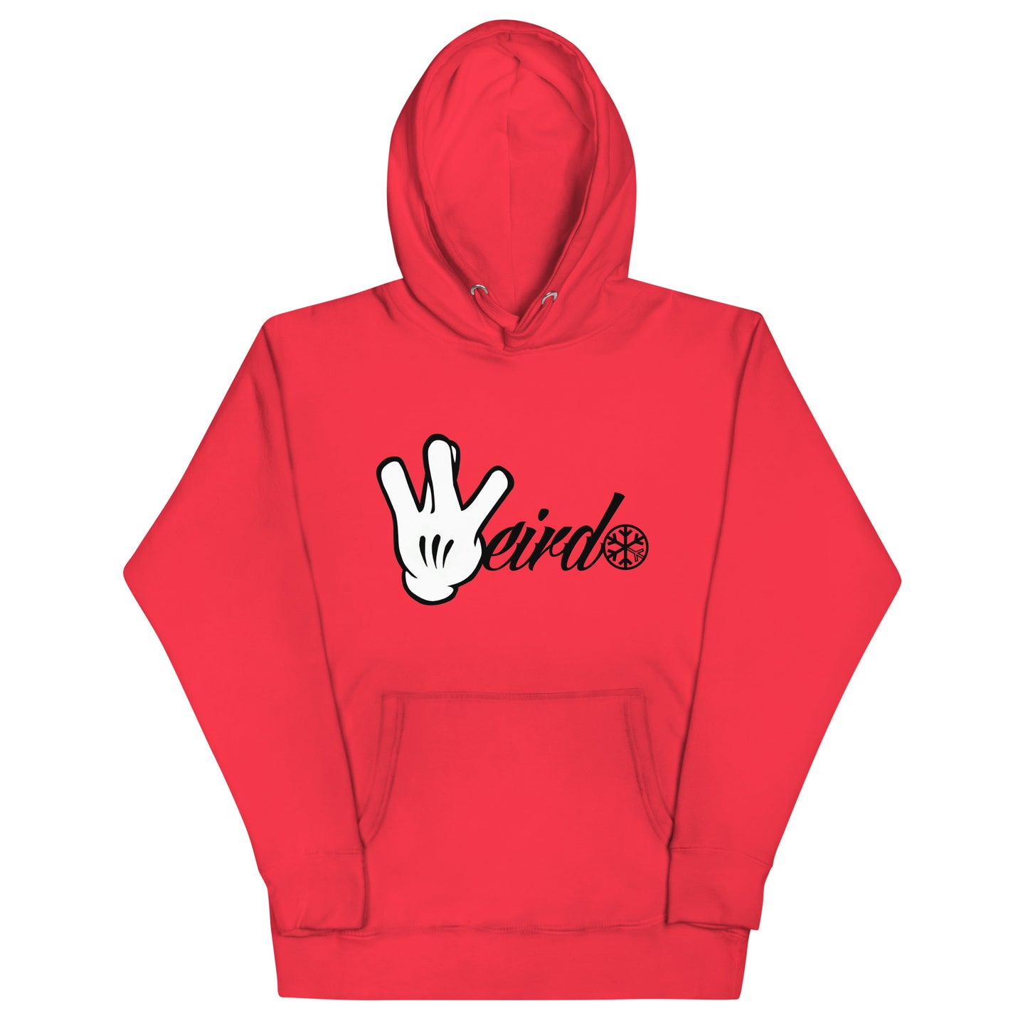 Red-Weirdo Hand Sign Hoodie from B.Different Clothing, front view, graffiti-inspired streetwear