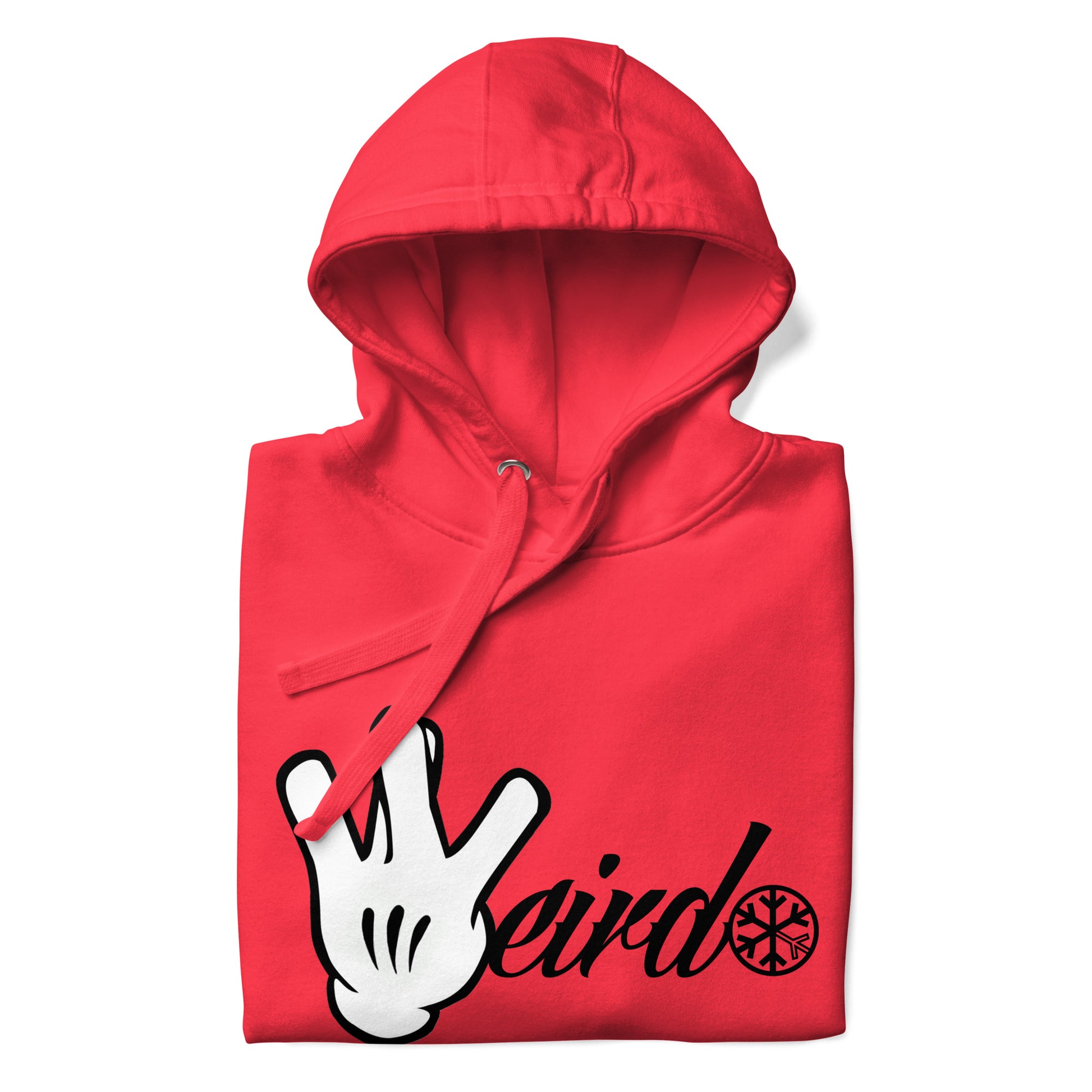 Red-Weirdo Hand Sign Hoodie from B.Different Clothing, folded, graffiti-inspired streetwear