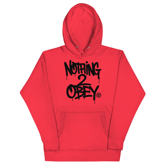 Red-Nothing 2 Obey Graffiti Hoodie from B.Different Clothing, front view, graffiti-inspired streetwear