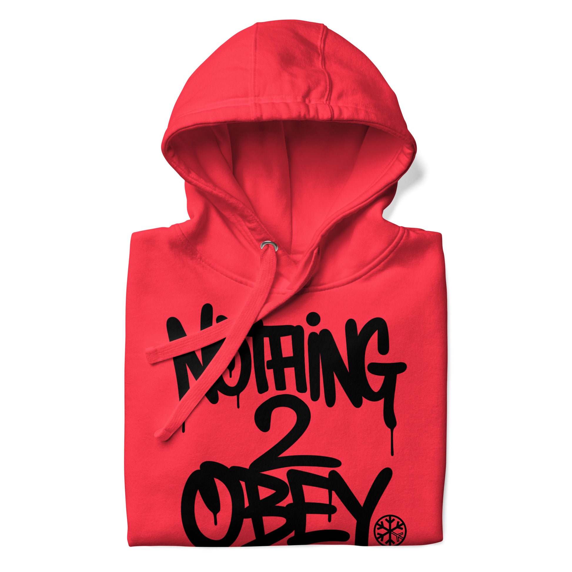 Red-Nothing 2 Obey Graffiti Hoodie from B.Different Clothing, folded, graffiti-inspired streetwear
