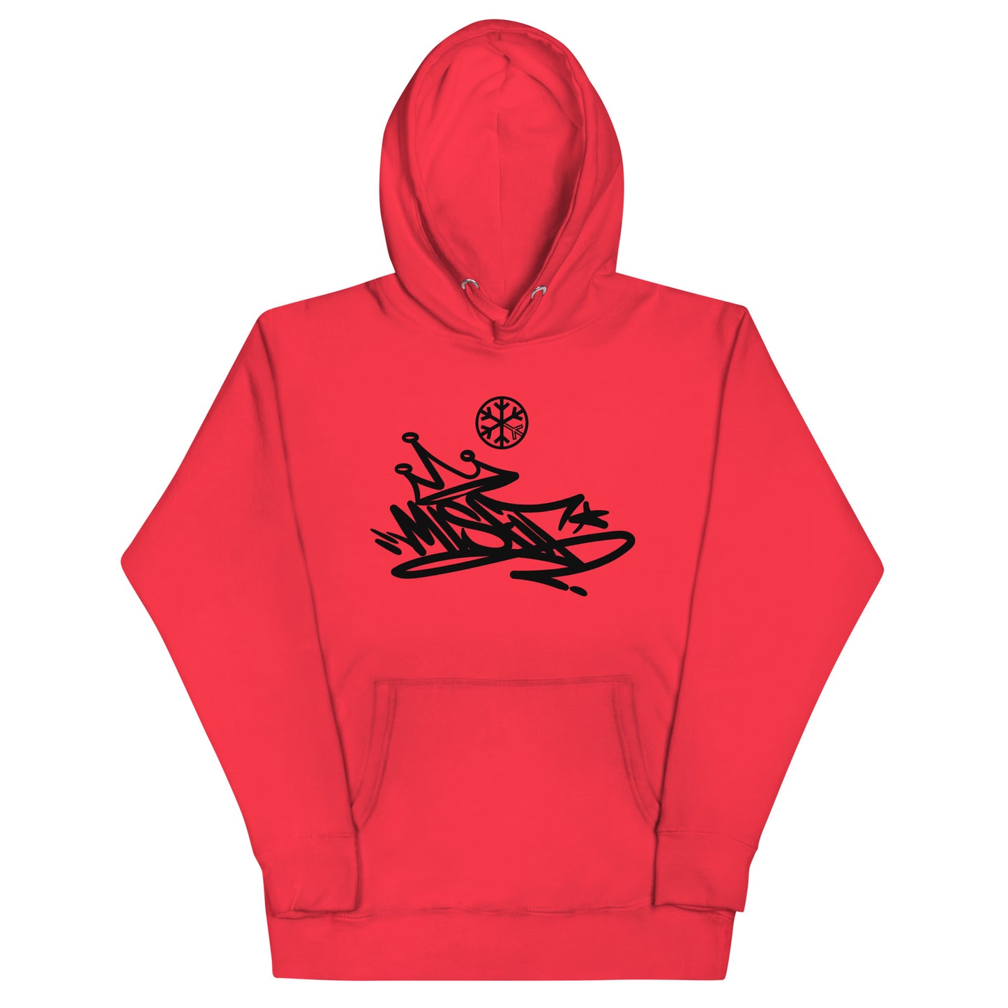 Red-Misfit Graffiti Tag Hoodie from B.Different Clothing, front view, graffiti-inspired streetwear