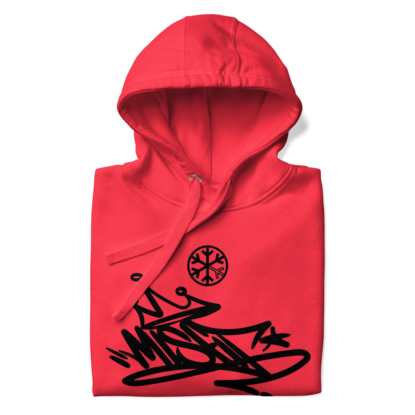 Red-Misfit Graffiti Tag Hoodie from B.Different Clothing, folded, graffiti-inspired streetwear