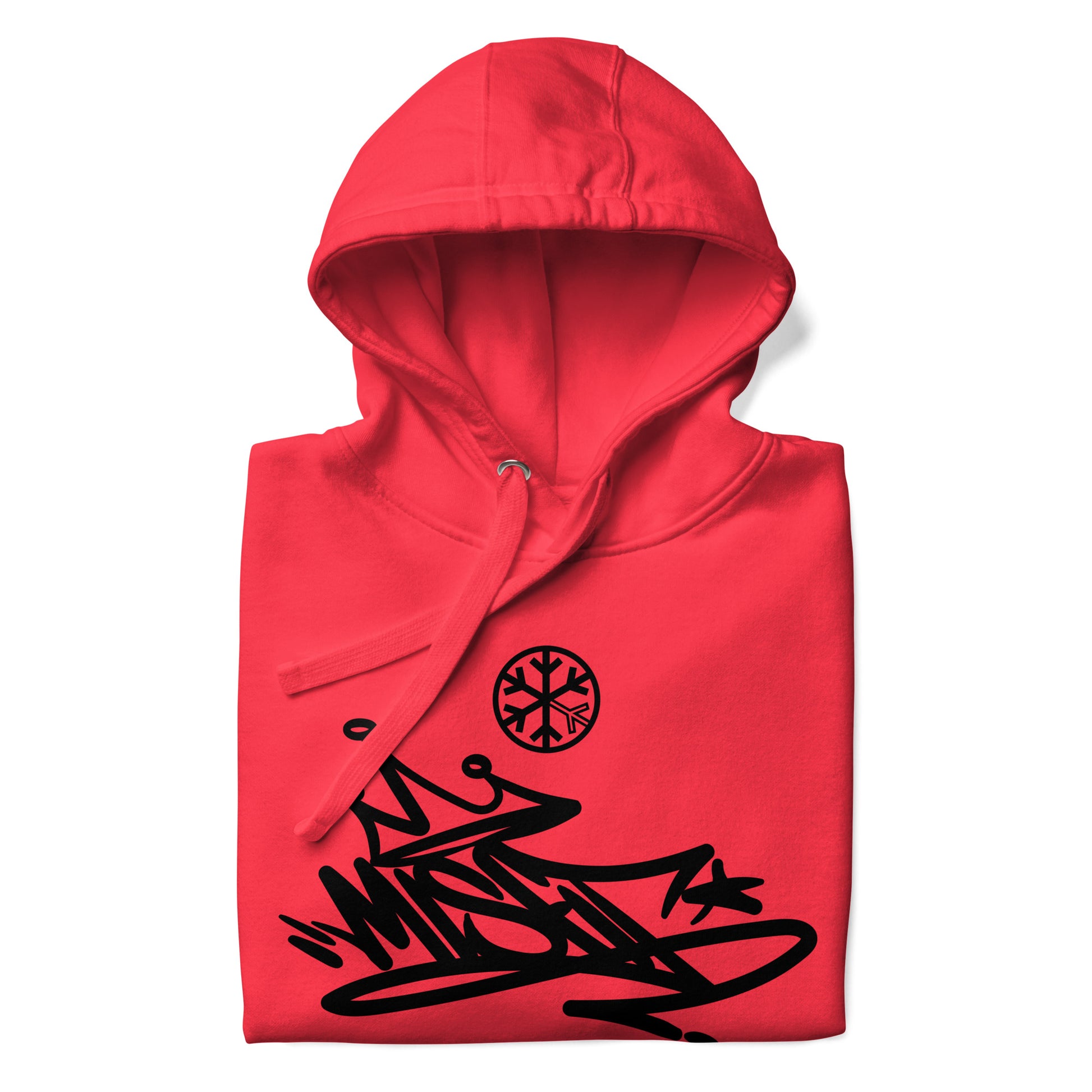 Red-Misfit Graffiti Tag Hoodie from B.Different Clothing, folded, graffiti-inspired streetwear