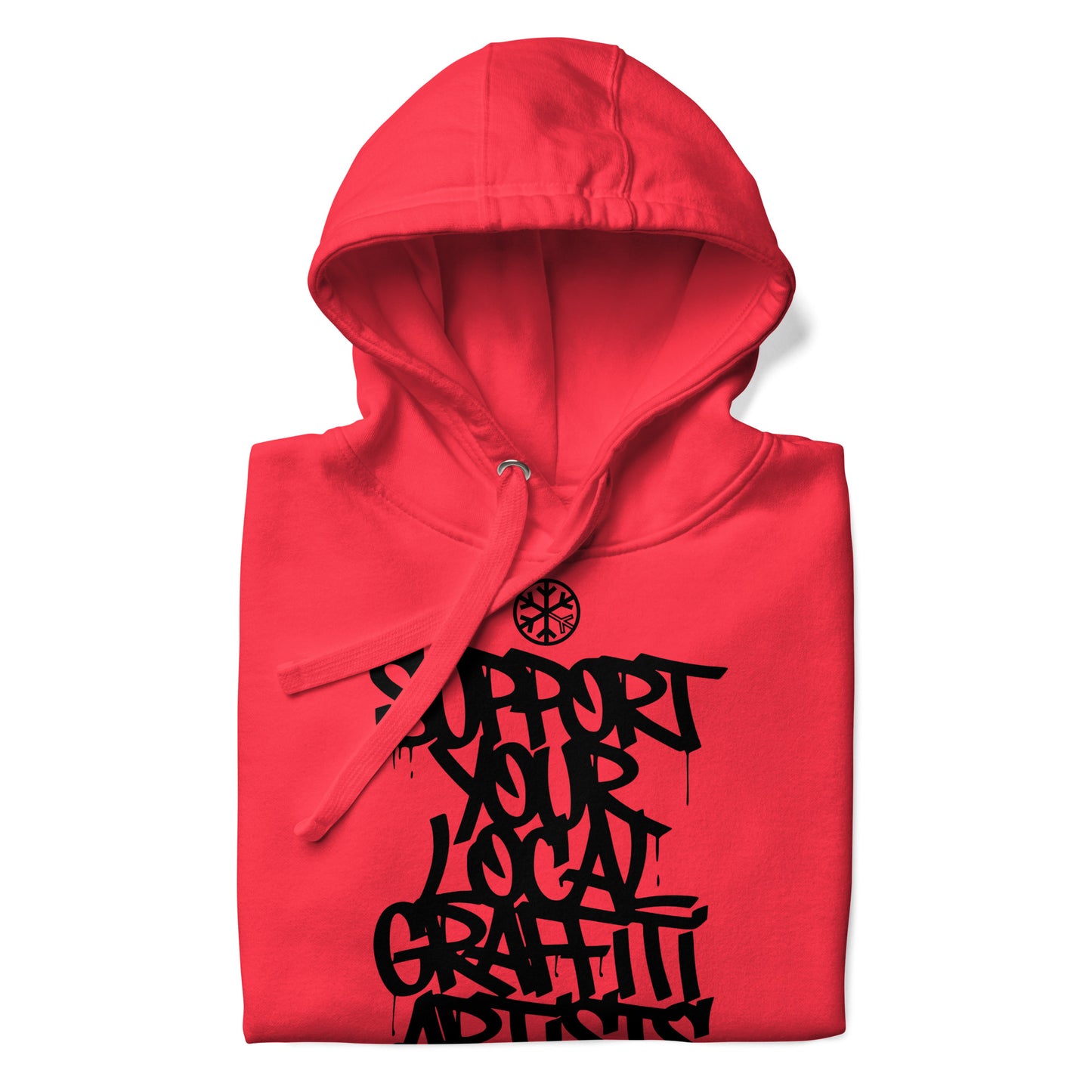 Red-Support Your Local Graffiti Artists Hoodie from B.Different Clothing, folded, graffiti-inspired streetwear