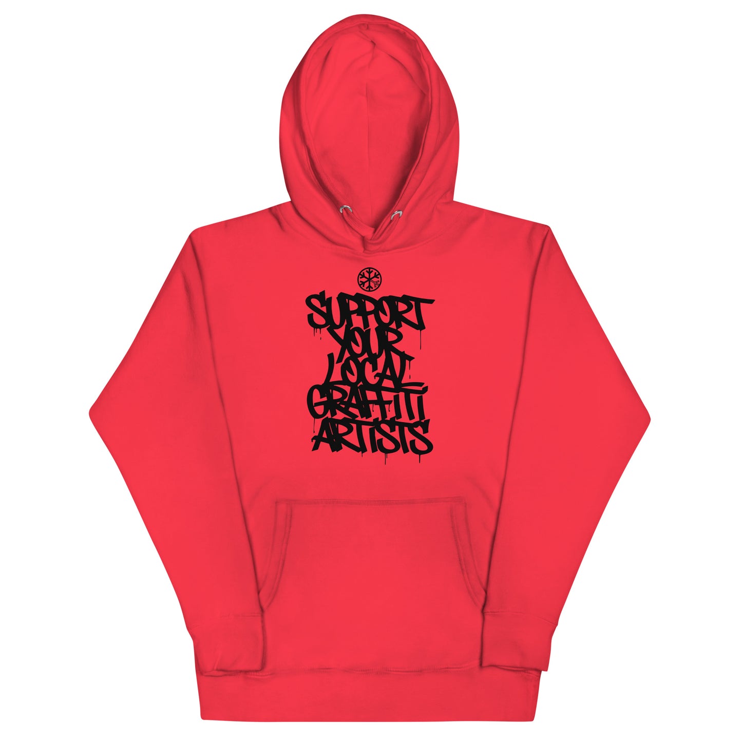Red-Support Your Local Graffiti Artists Hoodie from B.Different Clothing, front view, graffiti-inspired streetwear