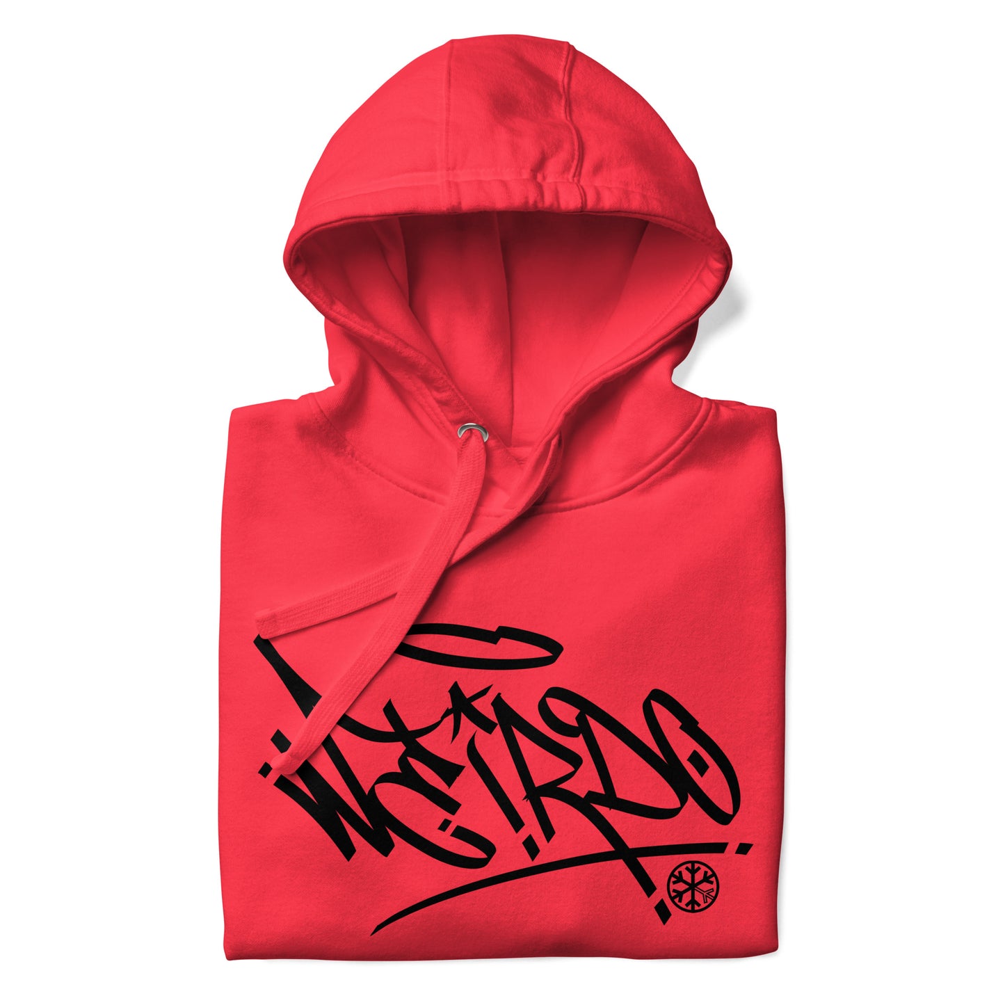Red-Weirdo Tag Graffiti Hoodie from B.Different Clothing, folded, graffiti-inspired streetwear