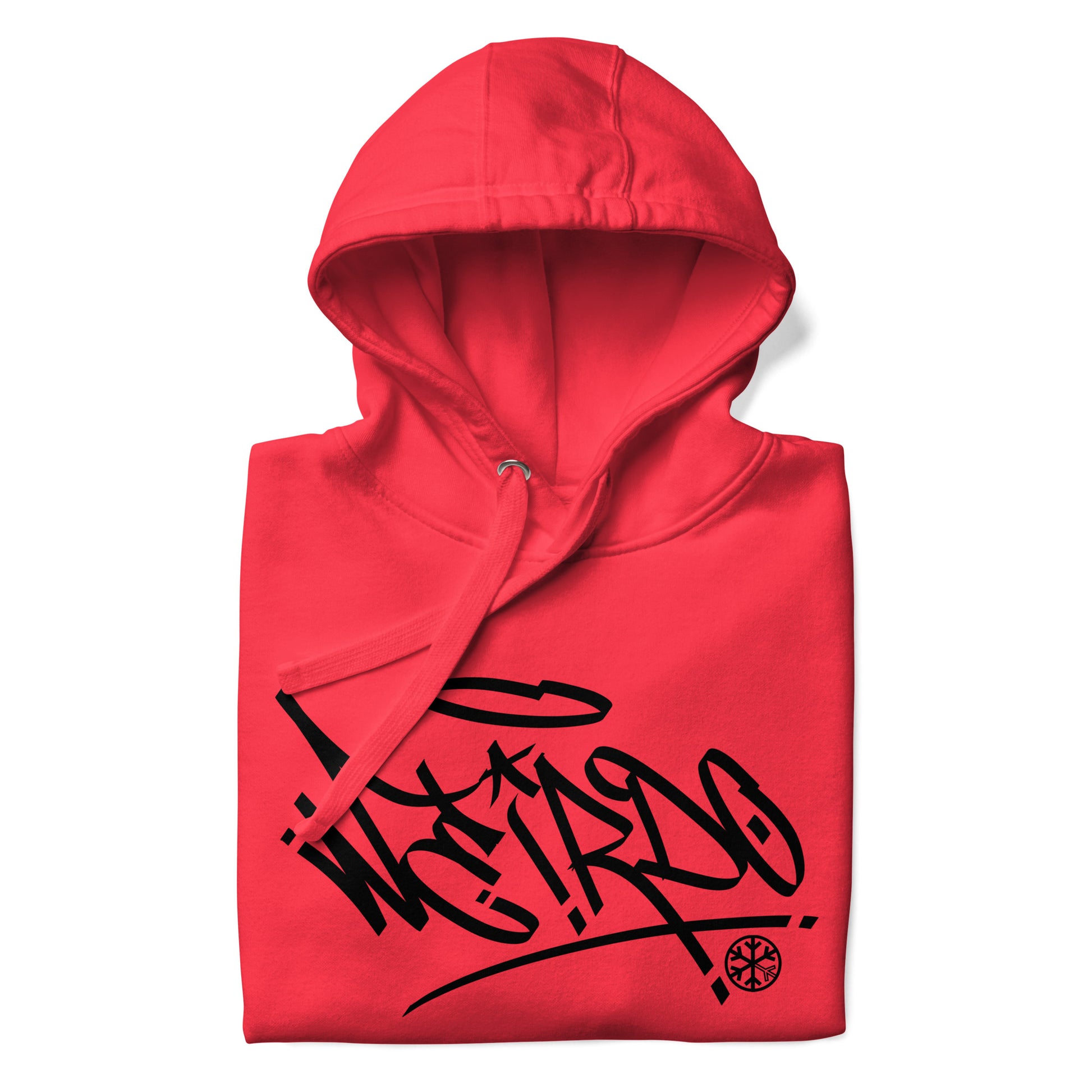 Red-Weirdo Tag Graffiti Hoodie from B.Different Clothing, folded, graffiti-inspired streetwear