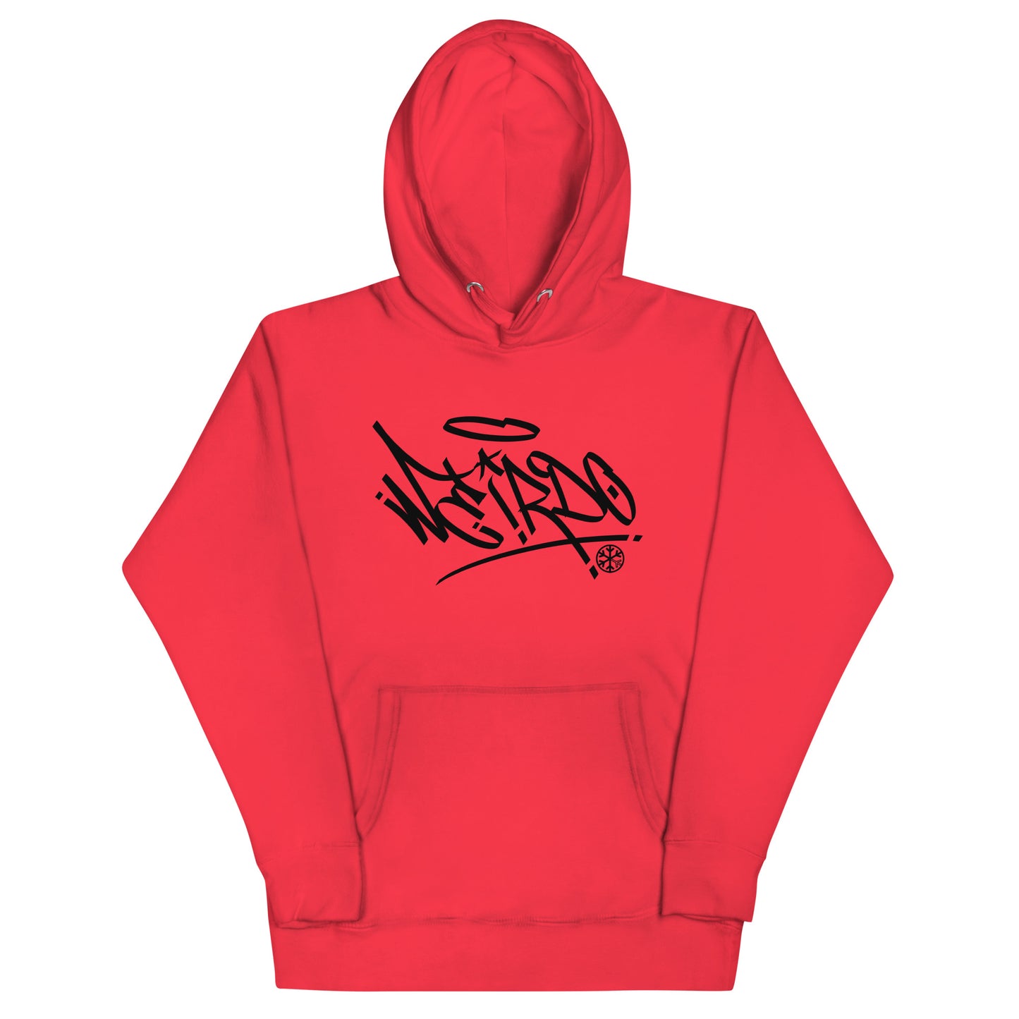 Red-Weirdo Tag Graffiti Hoodie from B.Different Clothing, front view, graffiti-inspired streetwear