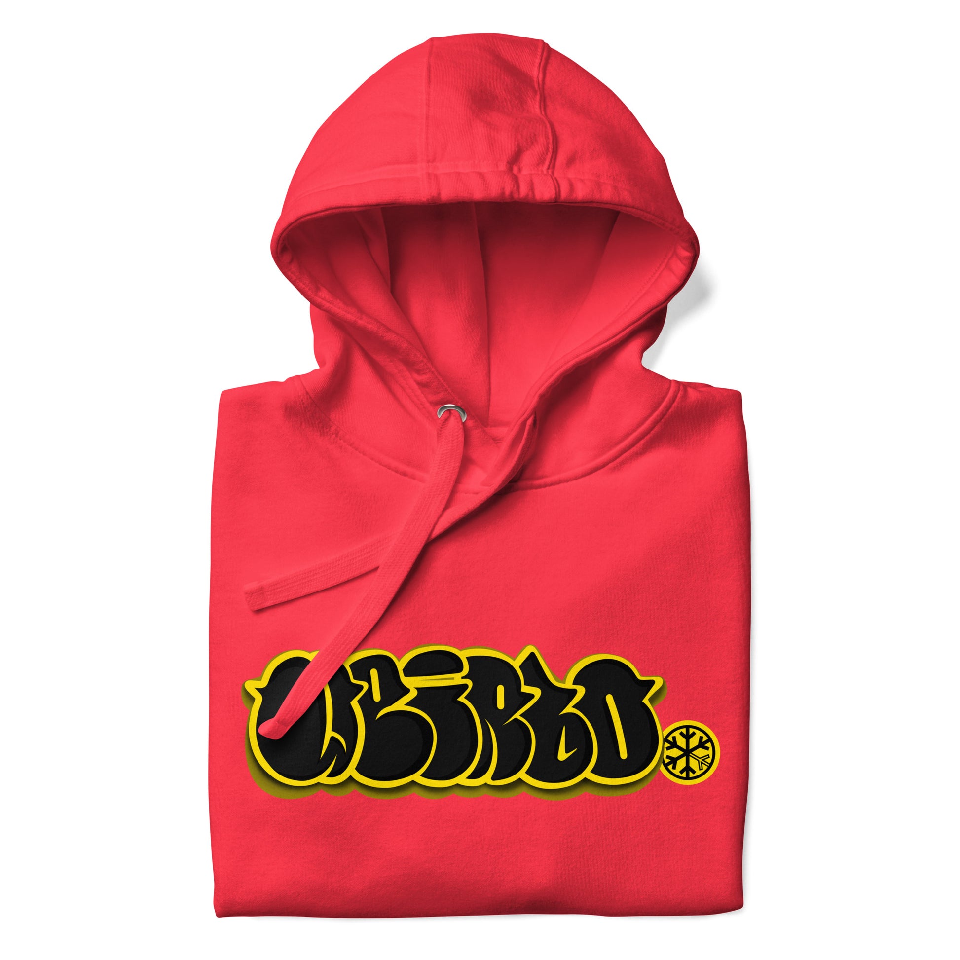 Red-Weirdo Graffiti Throwie Hoodie from B.Different Clothing, folded, graffiti-inspired streetwear