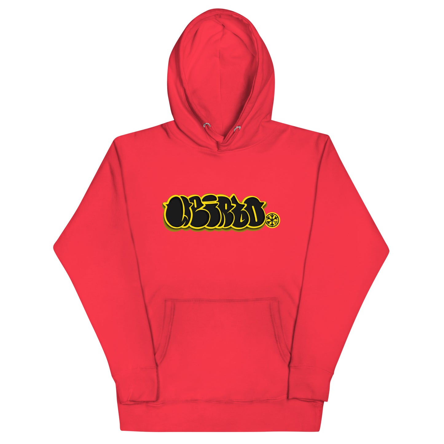 Red-Weirdo Graffiti Throwie Hoodie from B.Different Clothing, front view, graffiti-inspired streetwear