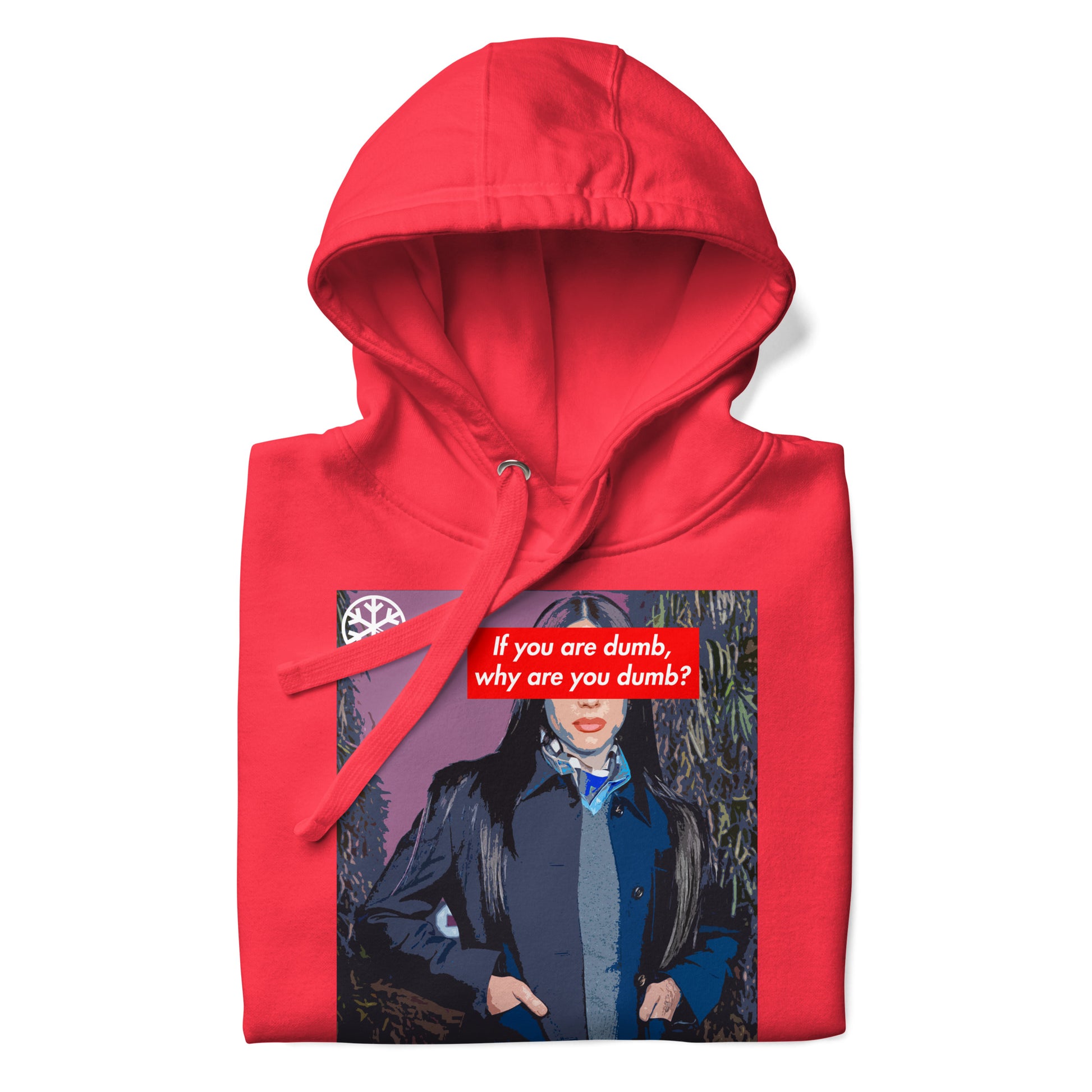 Red-Why Are You Dumb Hoodie from B.Different Clothing, folded, graffiti-inspired streetwear