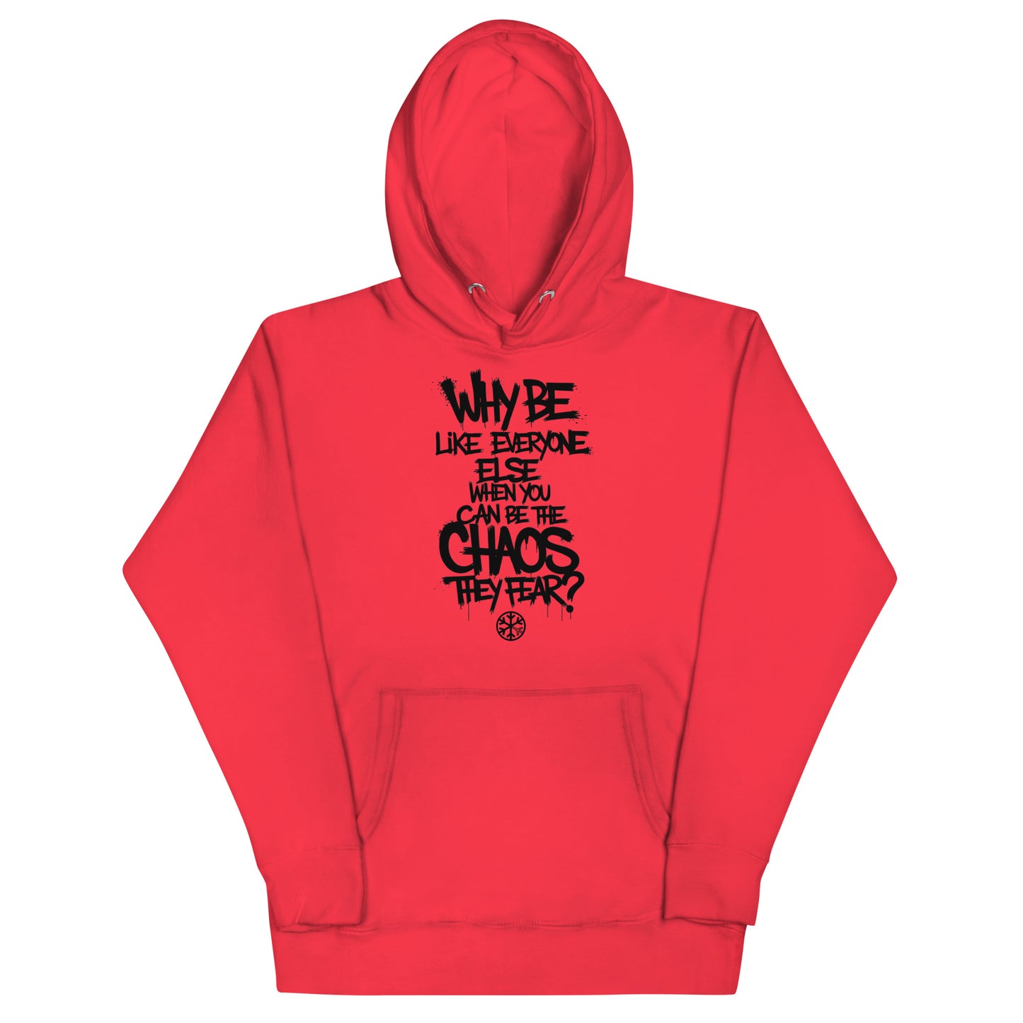 Red-Chaos They Fear Graffiti Tag Hoodie from B.Different Clothing, front view, graffiti-inspired streetwear