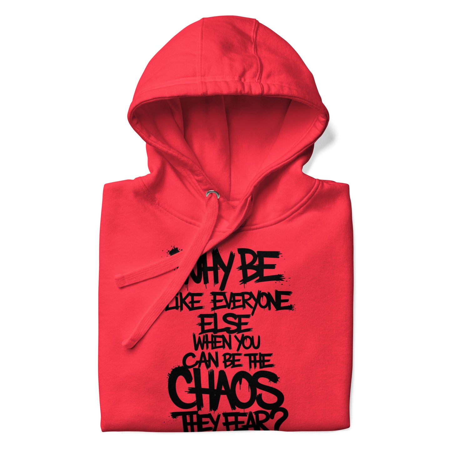 Red-Chaos They Fear Graffiti Tag Hoodie from B.Different Clothing, folded, graffiti-inspired streetwear