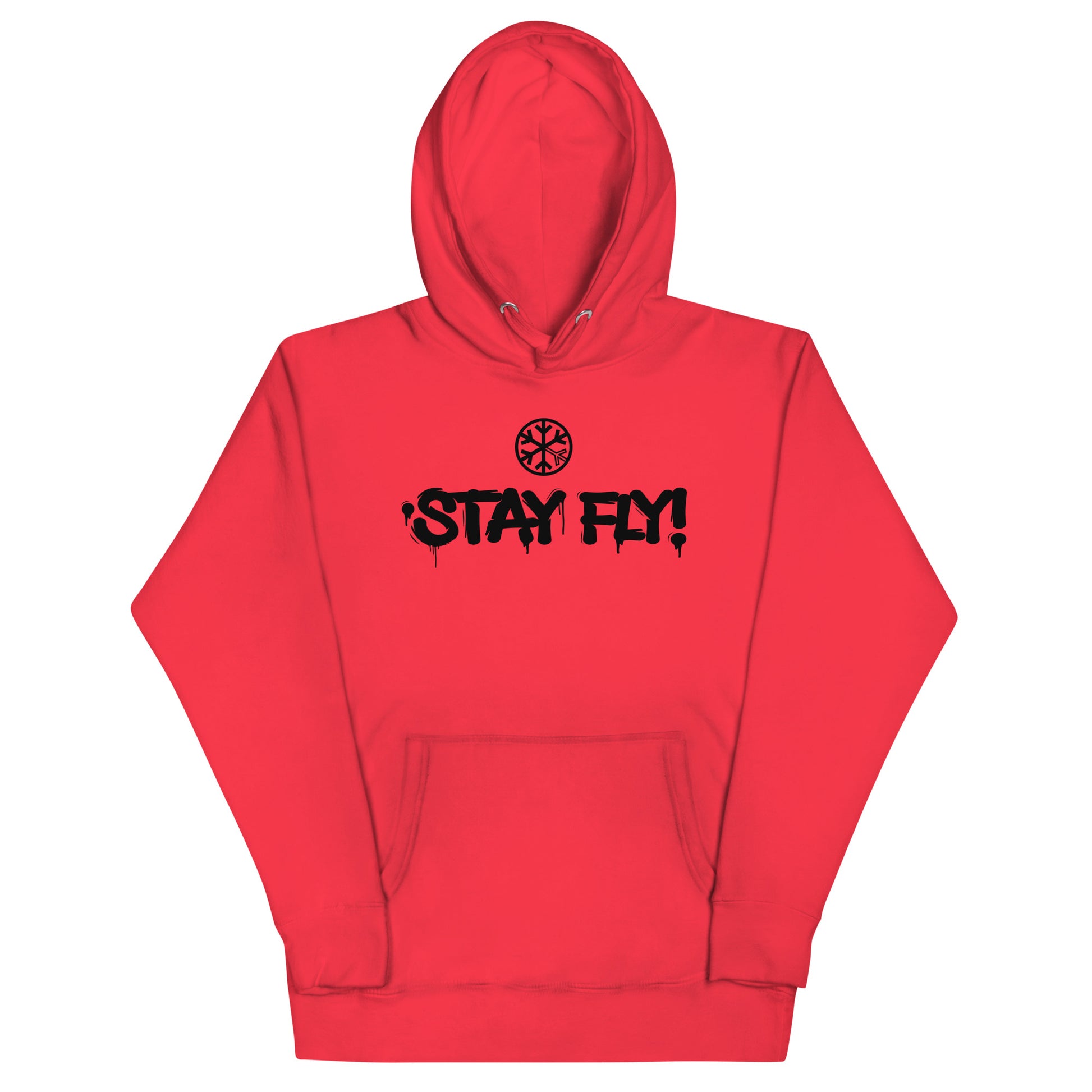 Red-Stay Fly Graffiti Tag Hoodie from B.Different Clothing, front view, graffiti-inspired streetwear
