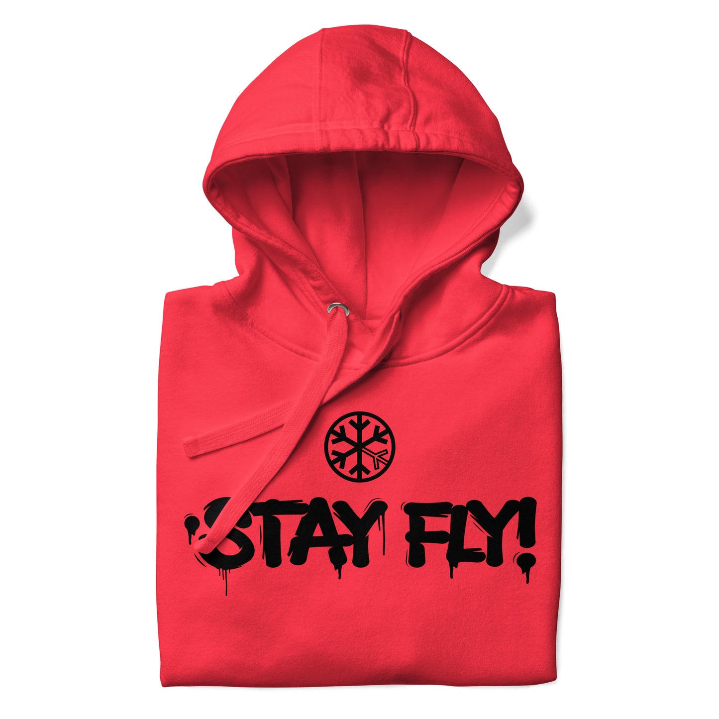 Red-Stay Fly Graffiti Tag Hoodie from B.Different Clothing, folded, graffiti-inspired streetwear
