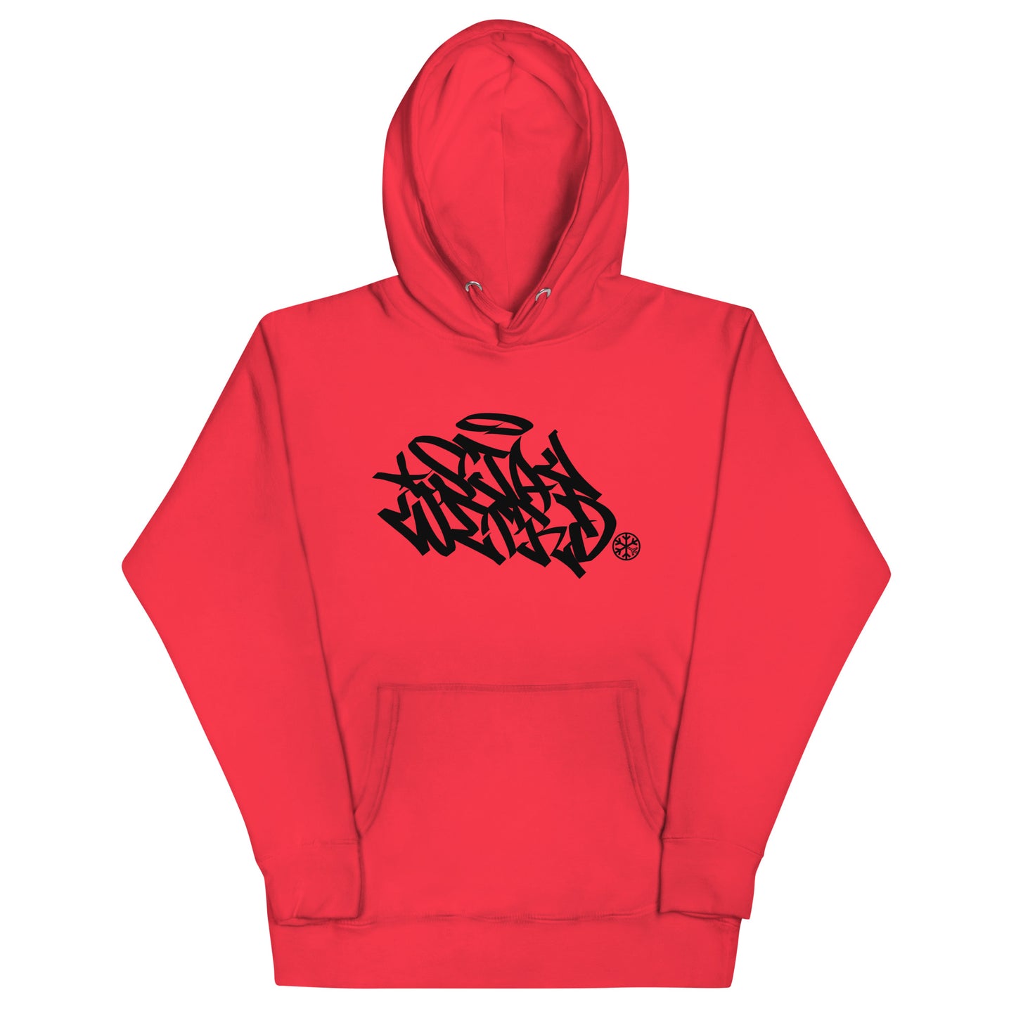 Red-Stay Weird Graffiti Tag Hoodie from B.Different Clothing, front view, graffiti-inspired streetwear