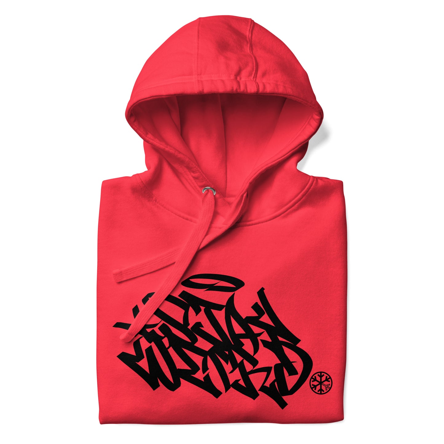 Red-Stay Weird Graffiti Tag Hoodie from B.Different Clothing, folded, graffiti-inspired streetwear