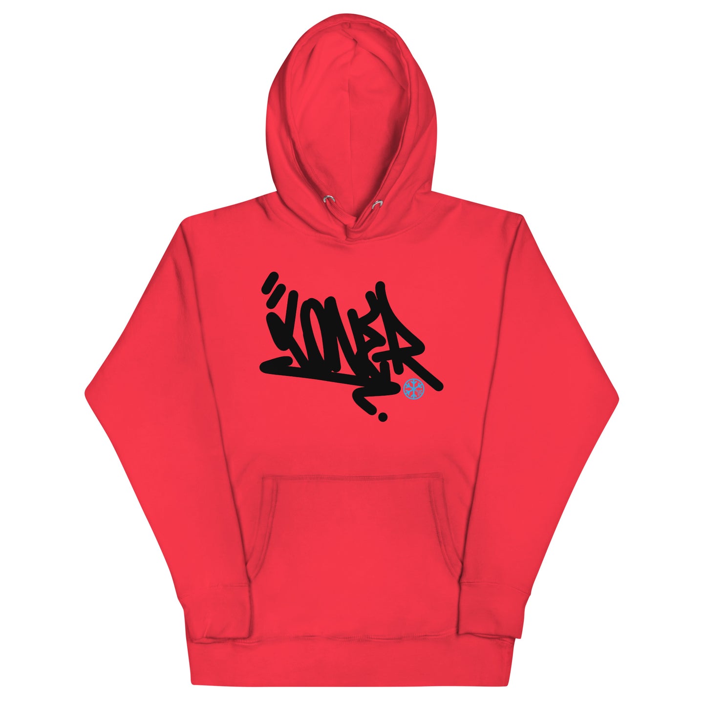 Red-Loner Graffiti Tag Hoodie from B.Different Clothing, front view, graffiti-inspired streetwear