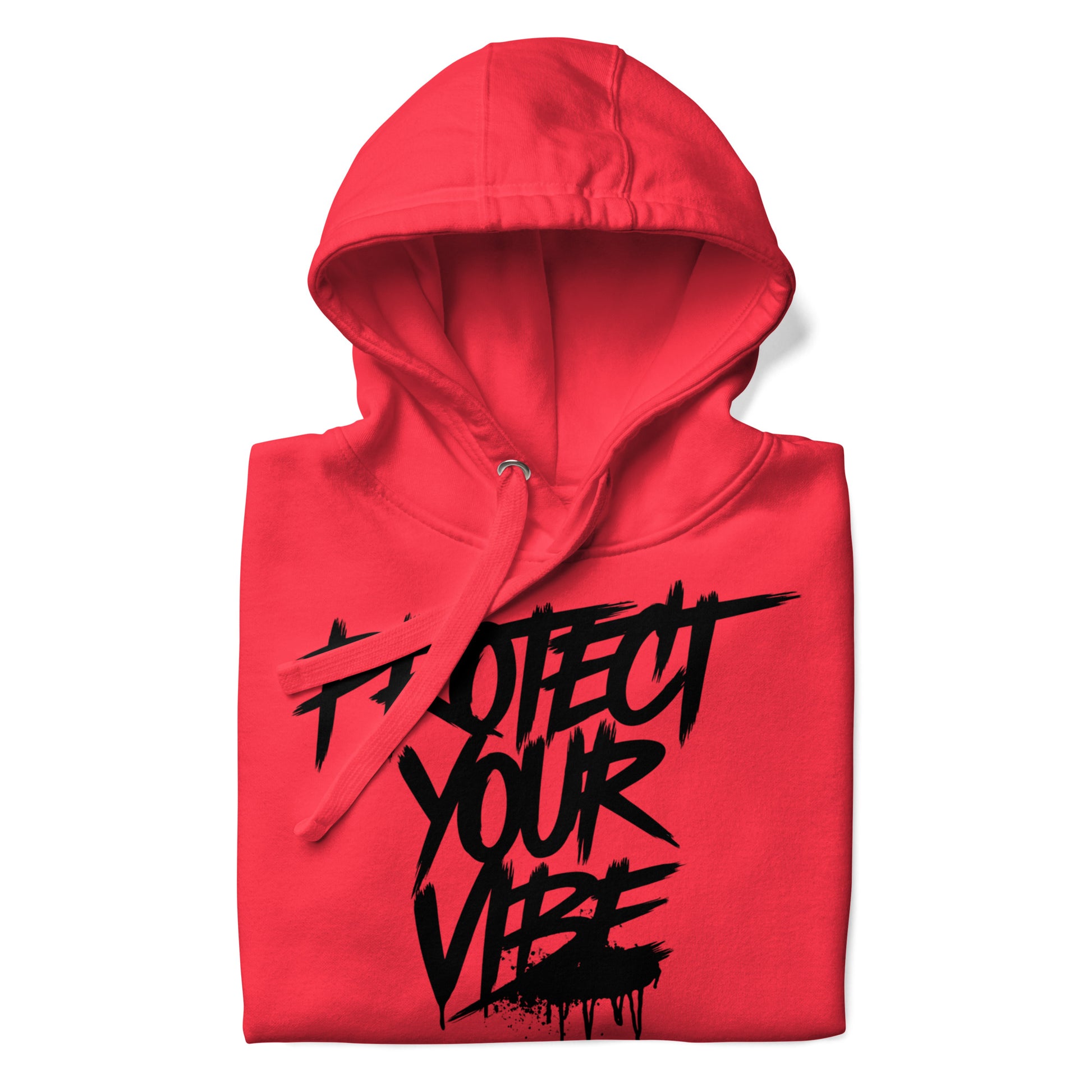 Red-Protect Your Vibe Graffiti Tag hoodie from B.Different Clothing, folded, graffiti-inspired streetwear
