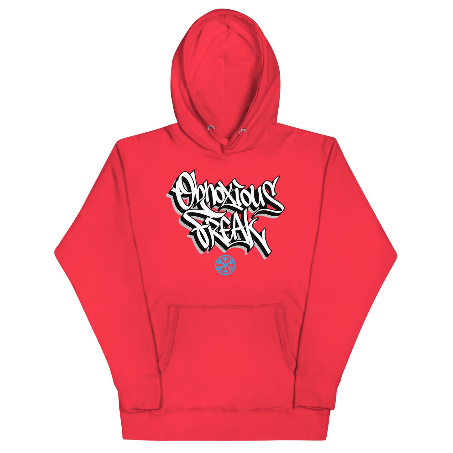 Red-Obnoxious Freak Graffiti Hoodie from B.Different Clothing, front view, graffiti-inspired streetwear