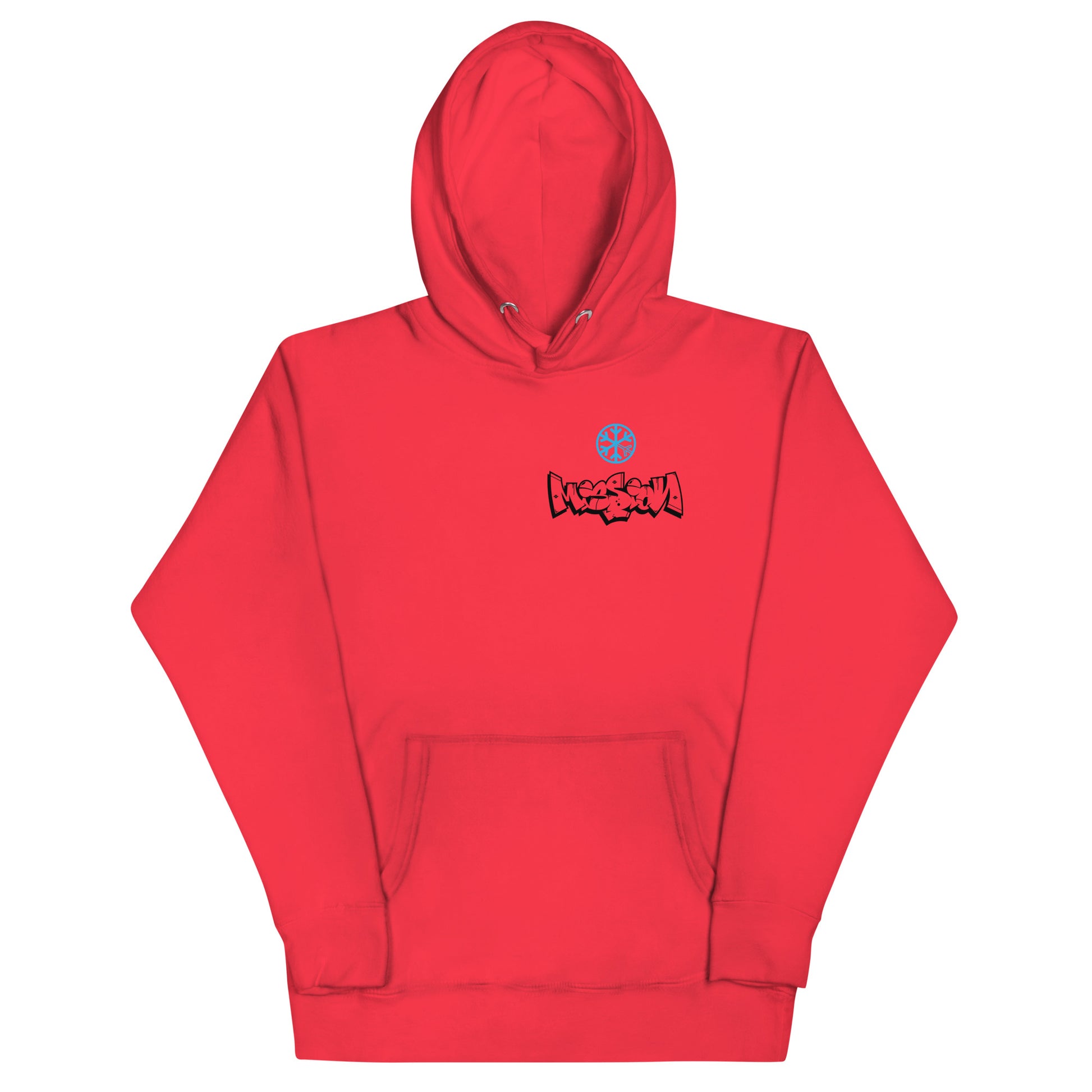 Red-Mission Graffiti Character Hoodie from B.Different Clothing, front view, graffiti-inspired streetwear
