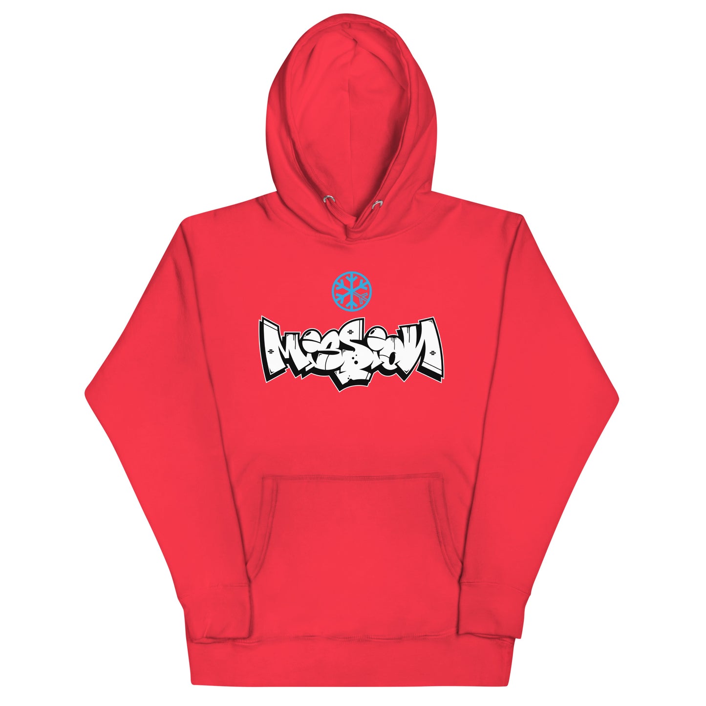 Red-Mission Graffiti Piece Hoodie from B.Different Clothing, front view, graffiti-inspired streetwear