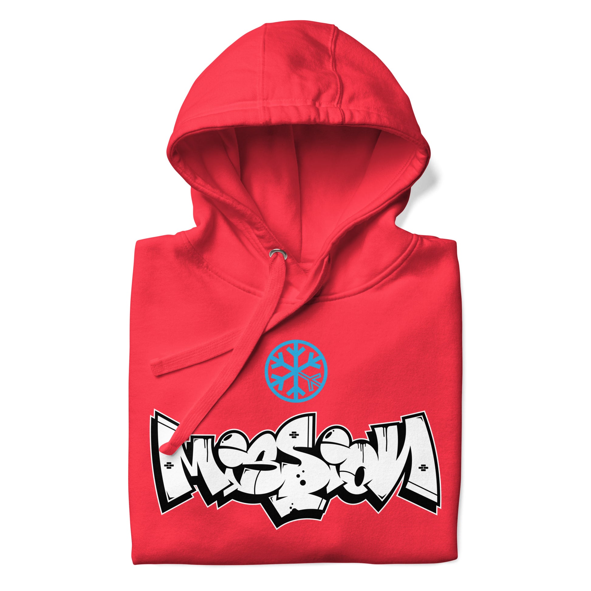 Red-Mission Graffiti Piece Hoodie from B.Different Clothing, folded, graffiti-inspired streetwear