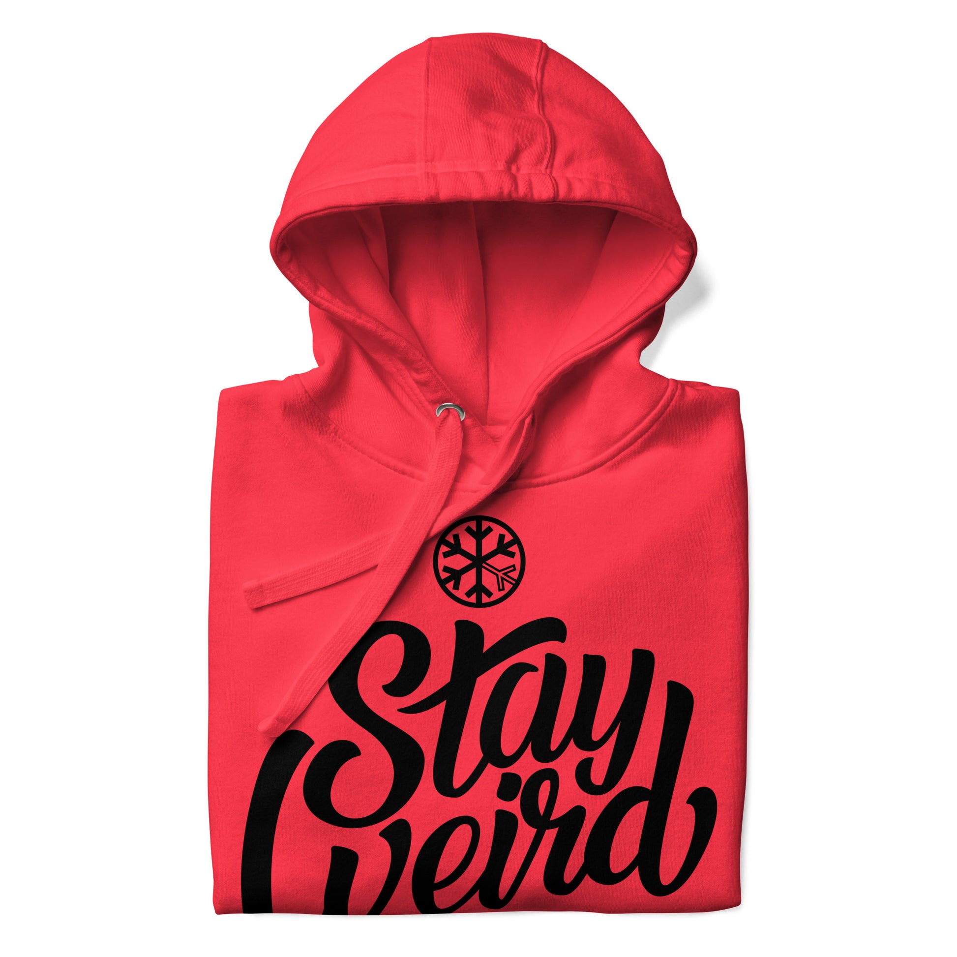 Red-Stay Weird Hoodie from B.Different Clothing, folded, graffiti-inspired streetwear