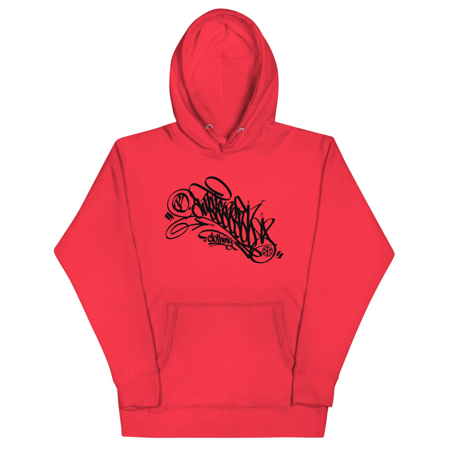 Red-B.Different Clothing Graffiti Tag Hoodie from B.Different Clothing, front view, graffiti-inspired streetwear
