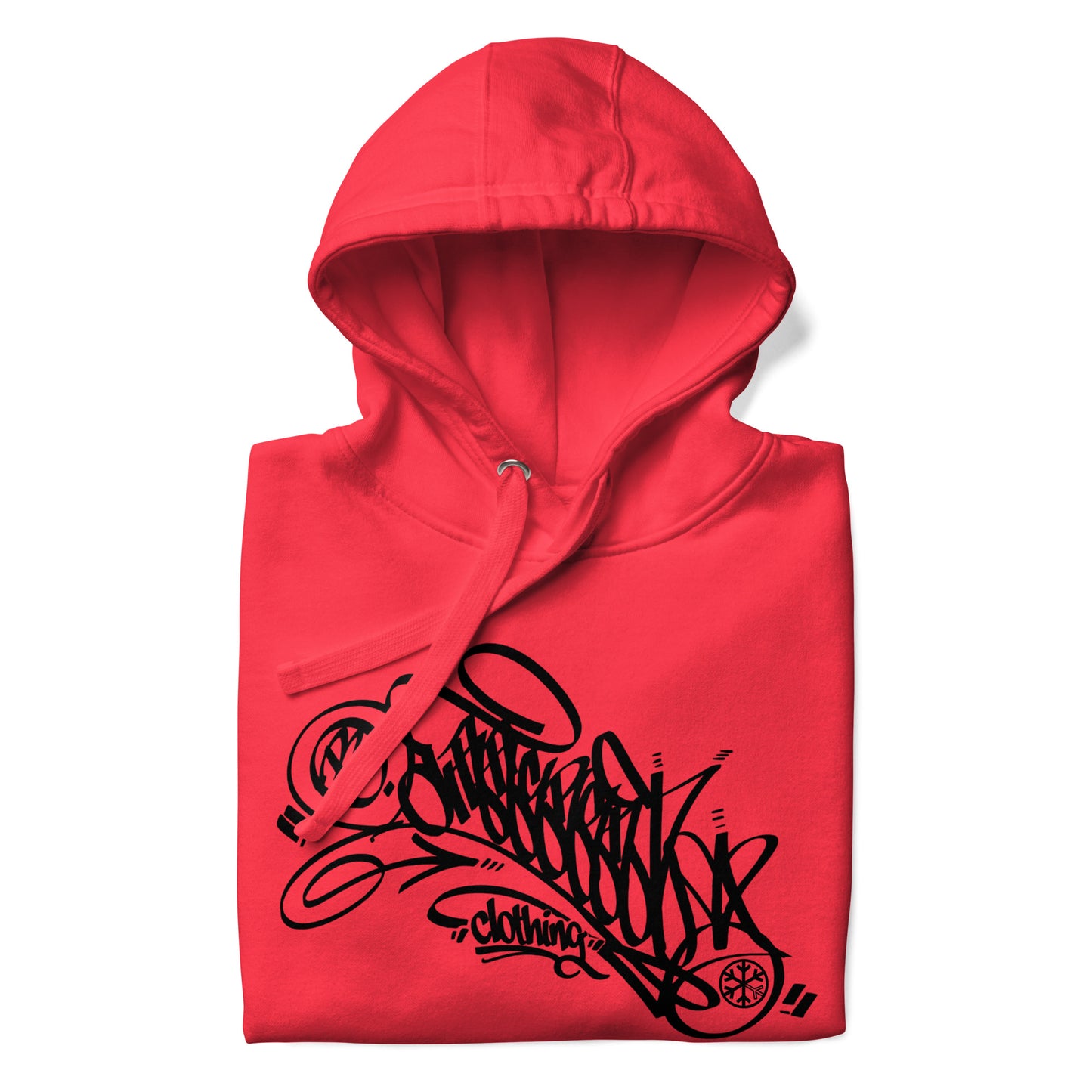 Red-B.Different Clothing Graffiti Tag Hoodie from B.Different Clothing, folded, graffiti-inspired streetwear