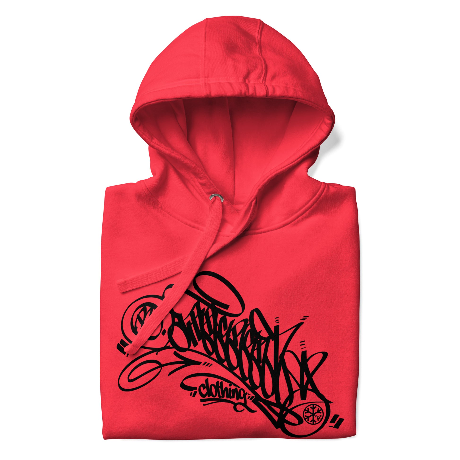 Red-B.Different Clothing Graffiti Tag Hoodie from B.Different Clothing, folded, graffiti-inspired streetwear
